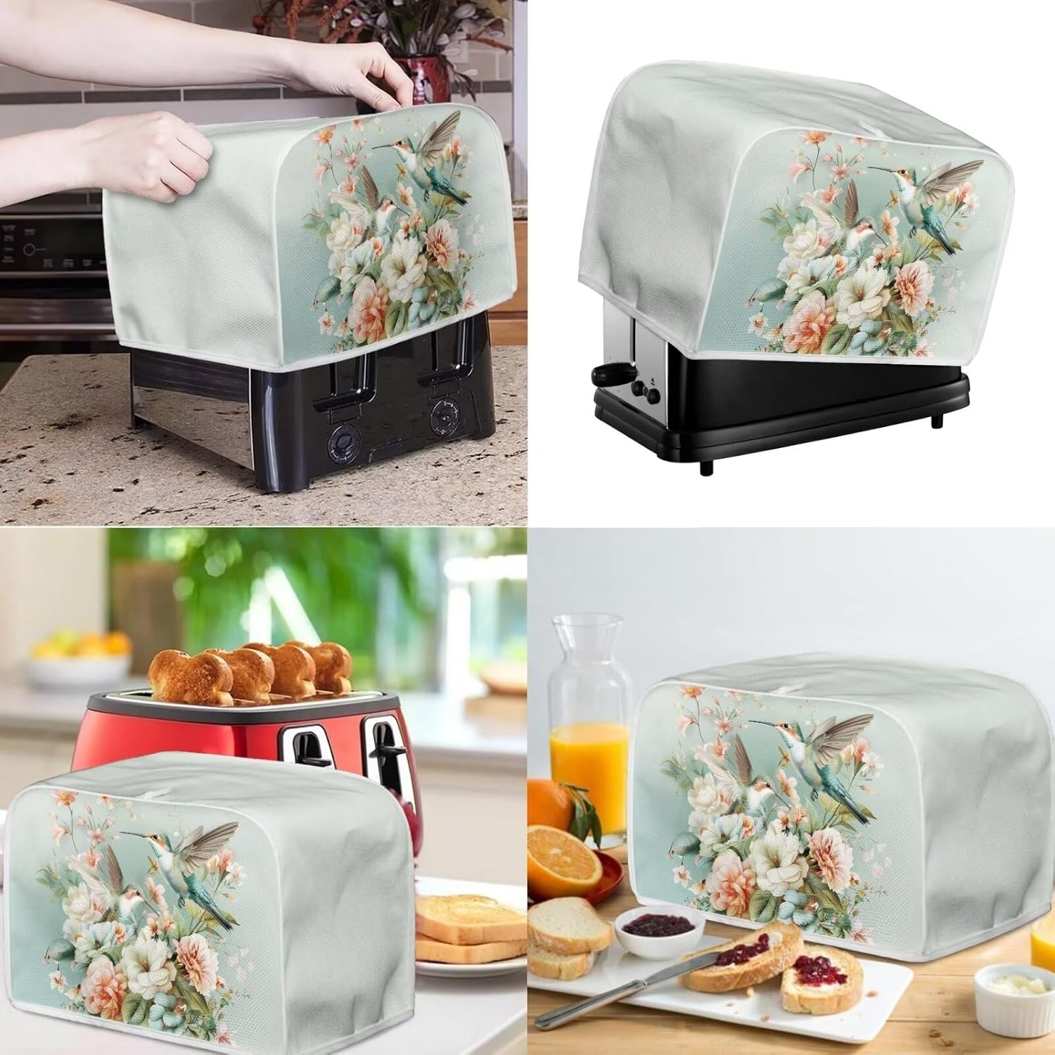 Hummingbird Toaster Cover Blender Cover Set Flower Kitchen Appliance Accessories Washable Coffee Maker Protection Dustproof Washable image 2