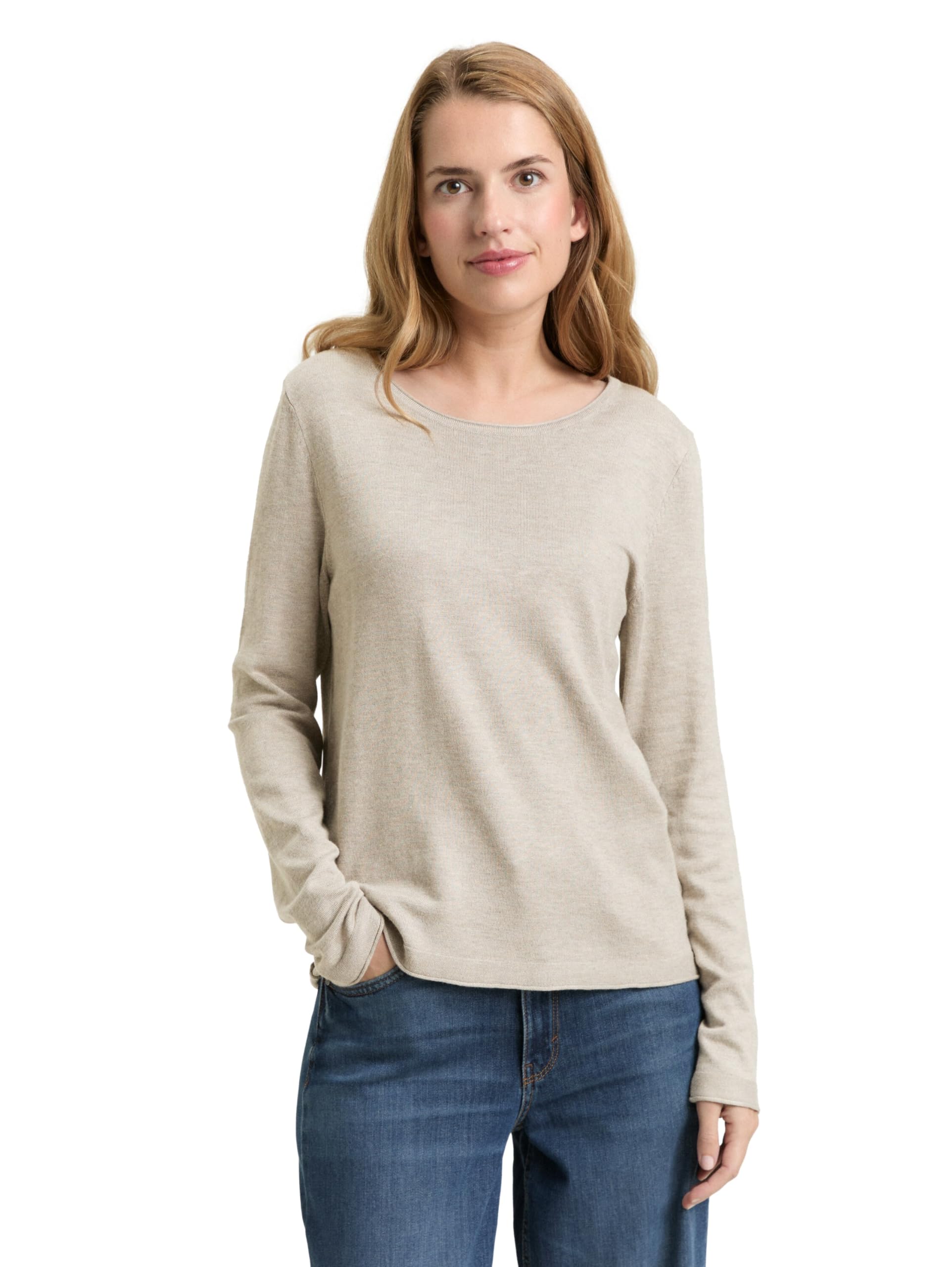 TOM TAILOR Damen Basic Strickpullover mit Rundhalsausschnitt