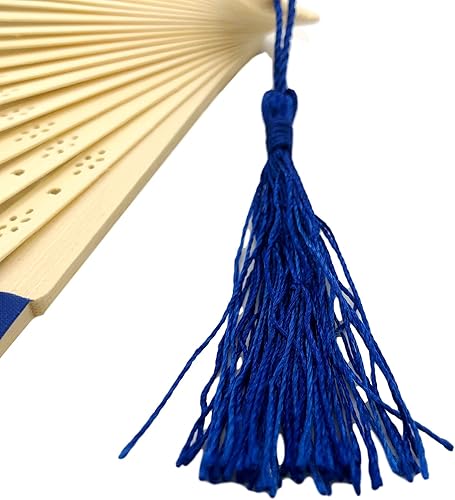 Miniatura 15 de FANSOF.FANS Abanico de mano plegable de mano de tela con borla de grado A, varillas de bambú para mujeres y niñas, fiesta de verano, eventos, Azul
