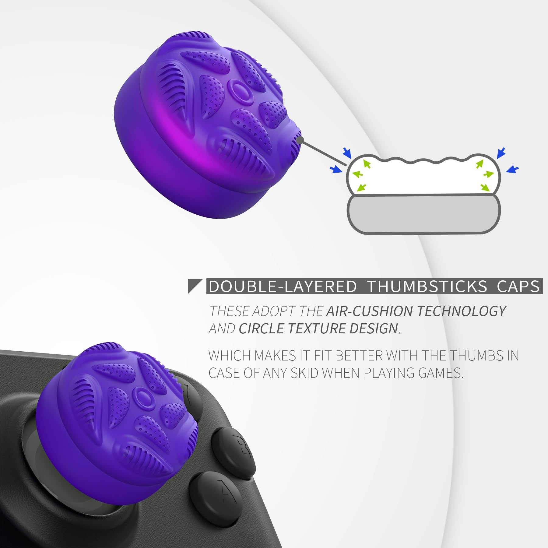 PlayVital Thumb Grips para Steam Deck LCD & OLED (4 Piezas), Tapas de Joystick con Textura de Gota de Lluvia Antideslizante, Fundas Elevadoras para Joystick, Accesorios para PS Portal (Violeta)