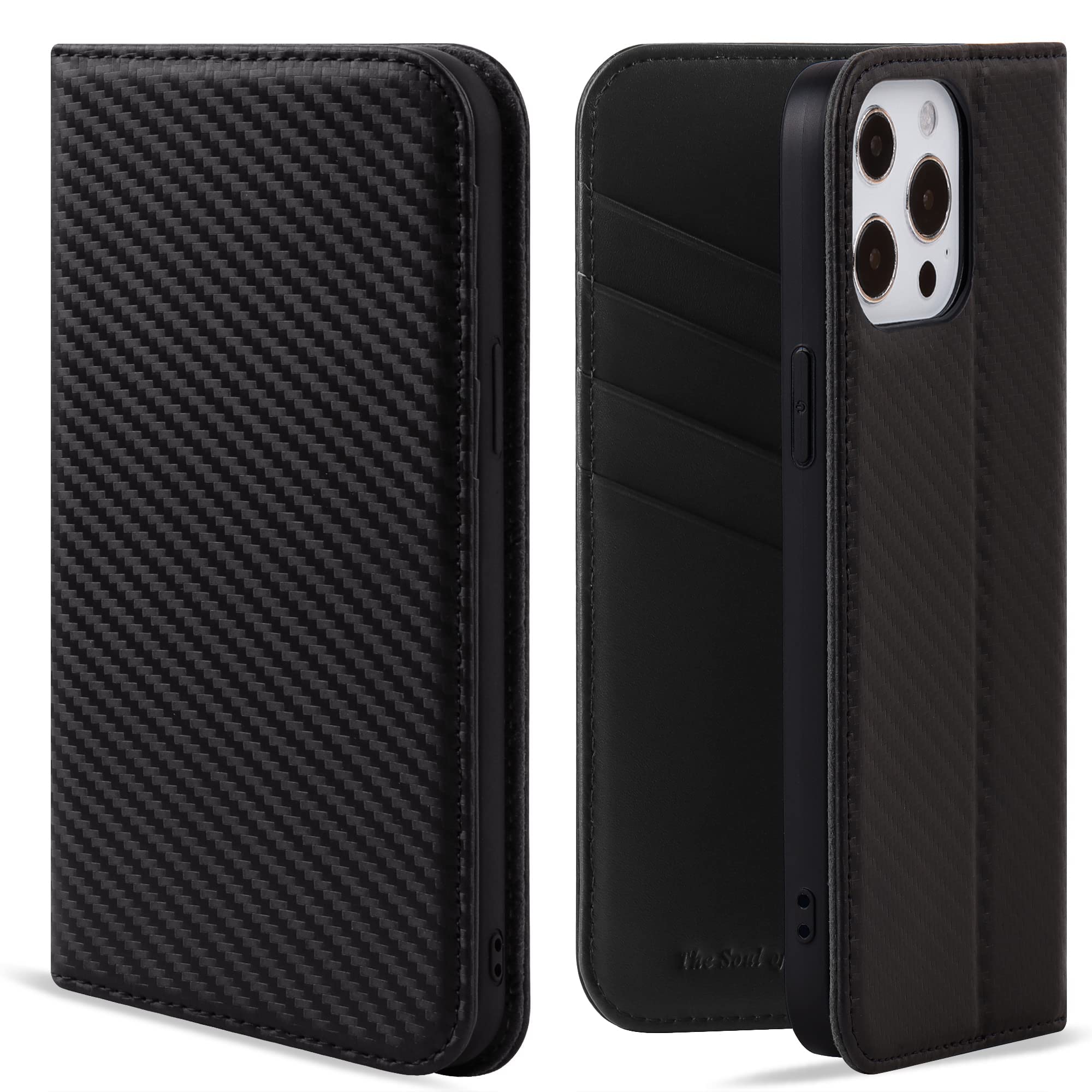 VISOUL Case for iPhone 13 Pro Max Wallet Case, Magnetic Carbon Fiber Leather Case with Card Holder for Men and Women, Folio Flip Cover with Kickstand for iPhone 13 Pro Max(6.7-inch)(Black+Black)