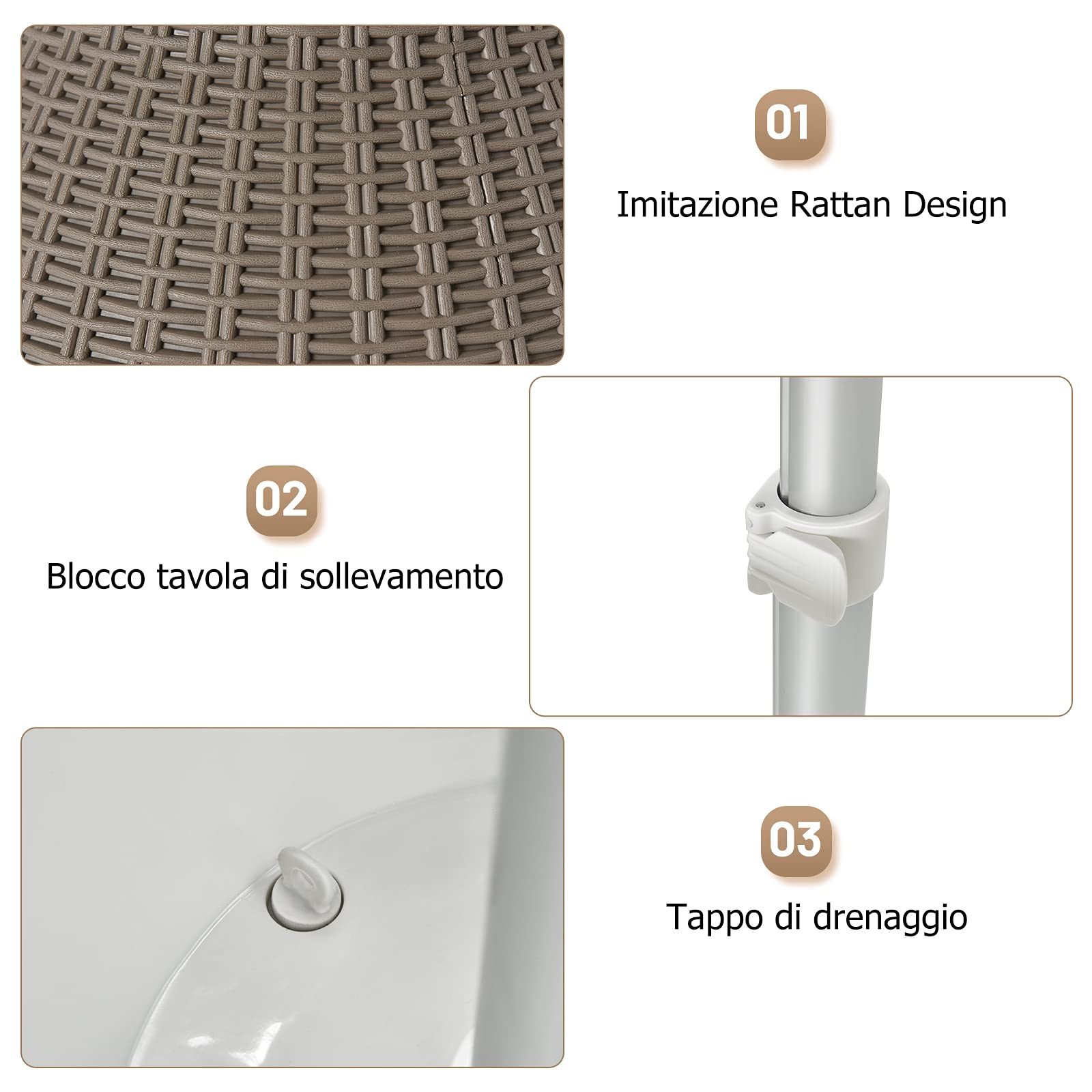 GOPLUS 30 L Portaghiaccio in Rattan, Tavolino Bar per Festa Estiva, Cool Birra/Bevande, Centro Regolabile da 57,5-82 cm, Contenitore di Ghiaccio, Ideale per Campeggio, Piscina Esterna(Marrone)