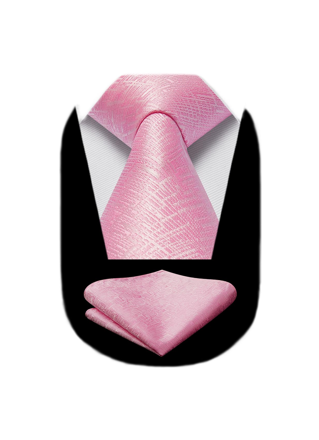 HISDERN Corbatas de Hombre Rosa Clásico Color Solido Corbata y Pañuelo Lunares de Business Conjunto Corbata Plaid Formal Boda Fiesta