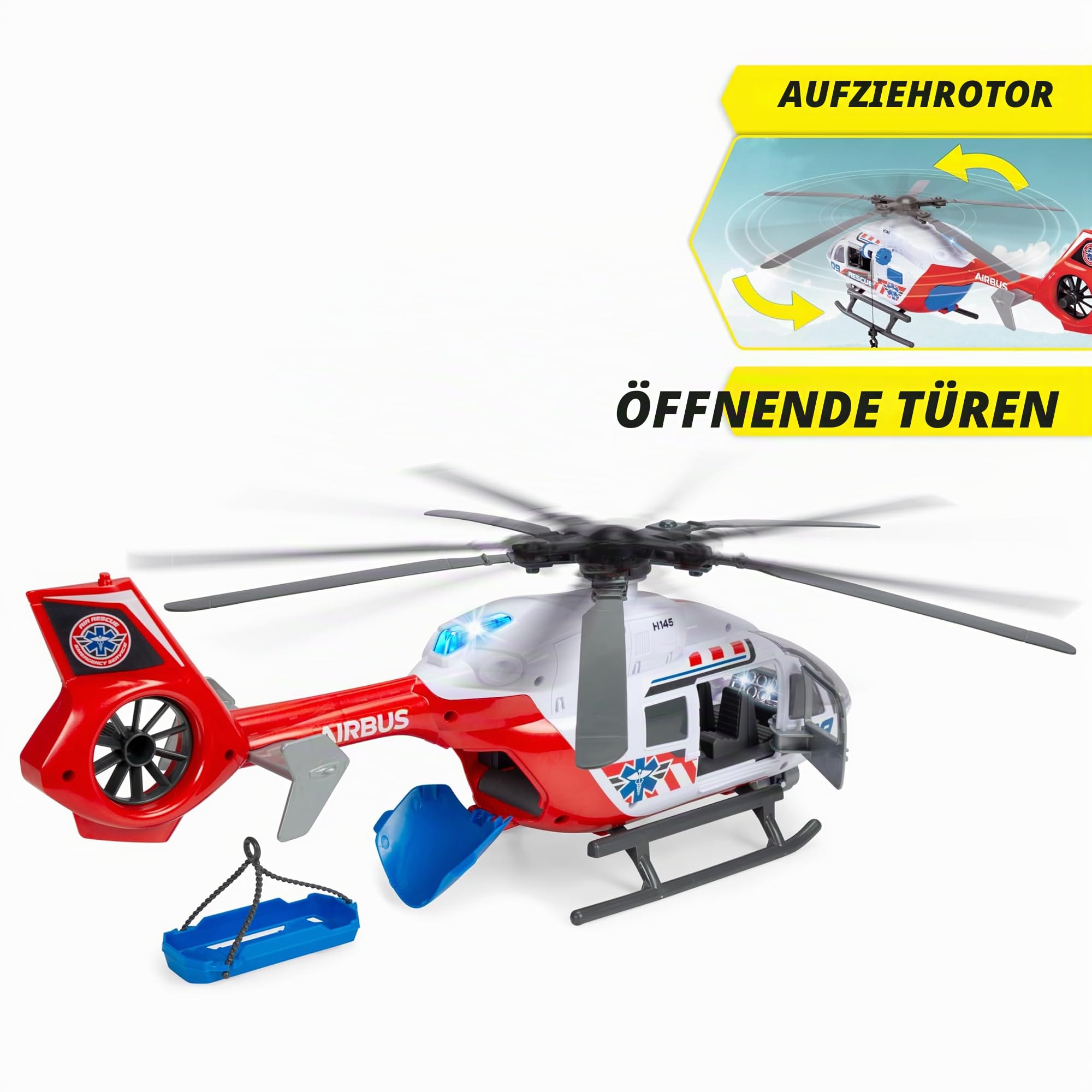 Dickie Toys - Giant Helicopter Airbus H145 (54 cm) - großer Spielzeug-Hubschrauber mit Aufzieh-Propeller, Licht, Sound und Zubehör für Kinder ab 3 Jahre, inkl. Batterien