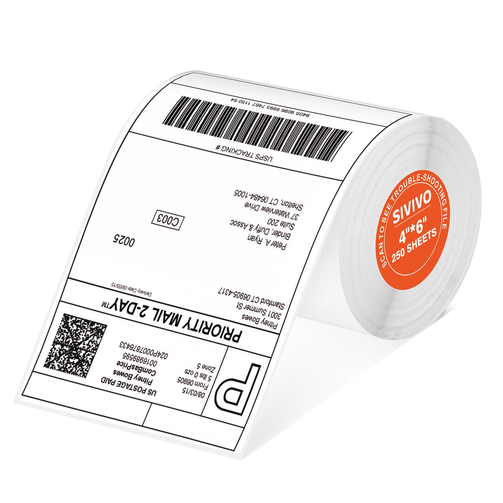 Genuine 4 x 6 Direct Thermal Shipping Labels, 250 Labels/Roll, Thickened & Three-Proof, Compatible with Most Thermal Printer, Perforated, Strong Adhesive