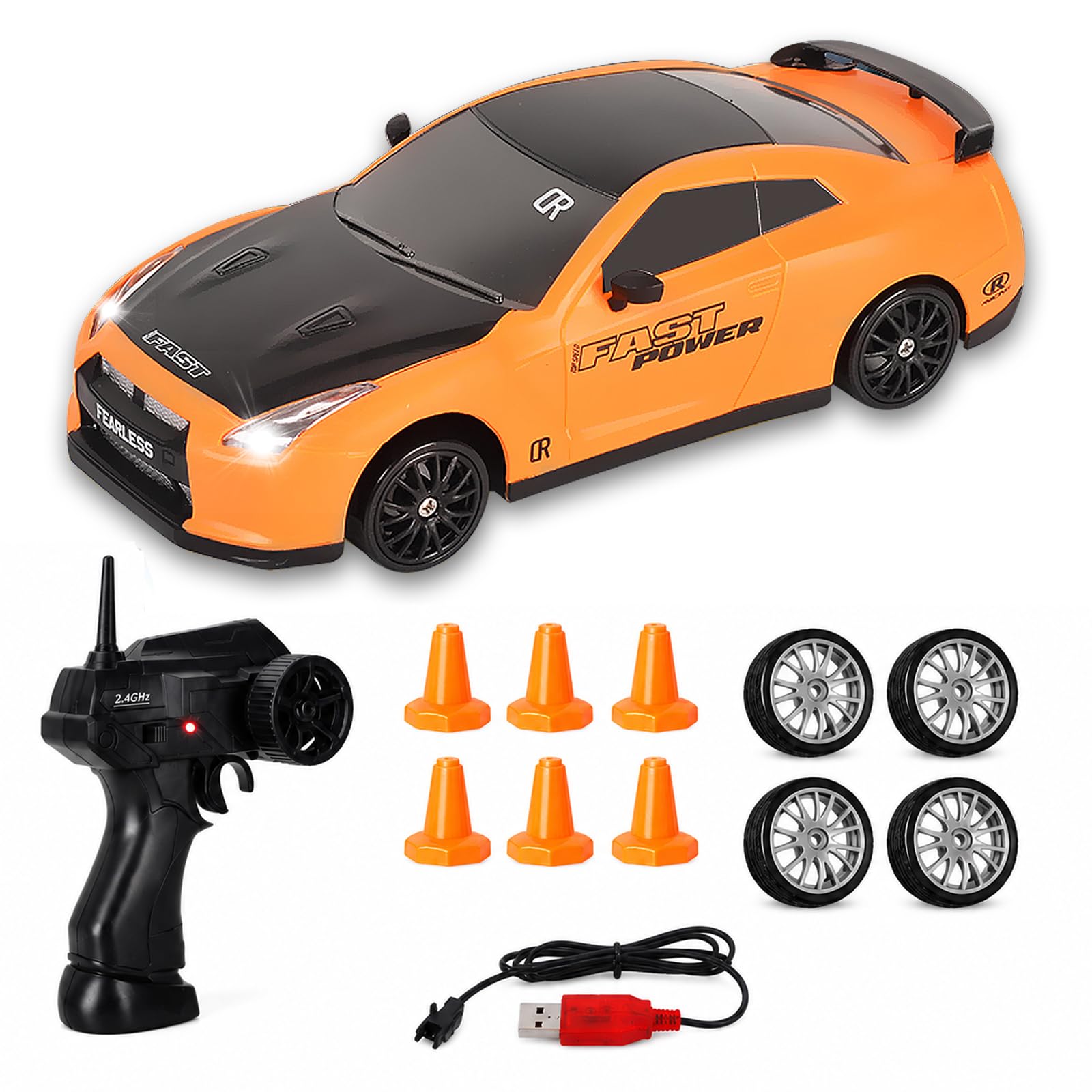 RC Drift Car 1:24 Remote Controlled Racing Car 2.4 GHz Toy Car 15 km/h 4WD with Work Lights Gift for Adults Children-image-47