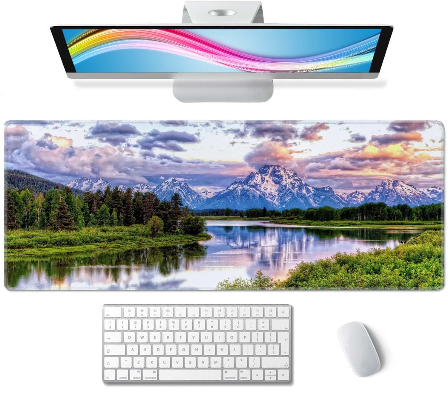 Gaming Mouse Pad, Large Non-Slip Rubber Base Mousepad, Keyboard Mouse Mat, Desk Pad with Stitched Edges, 31.5x11.8inch, Grand Teton National Park