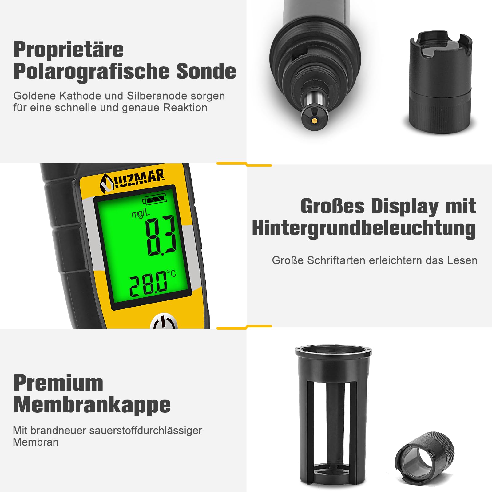 Messgerät für Gelösten Sauerstoff Tragbares Testkit für Gelösten Sauerstoff | Digitales Do Meter mit 3.6 Fuß Elektrode, für Teiche, Aquarien, Aquakultur mit Messbereich 0.0-40.0 Mg/L