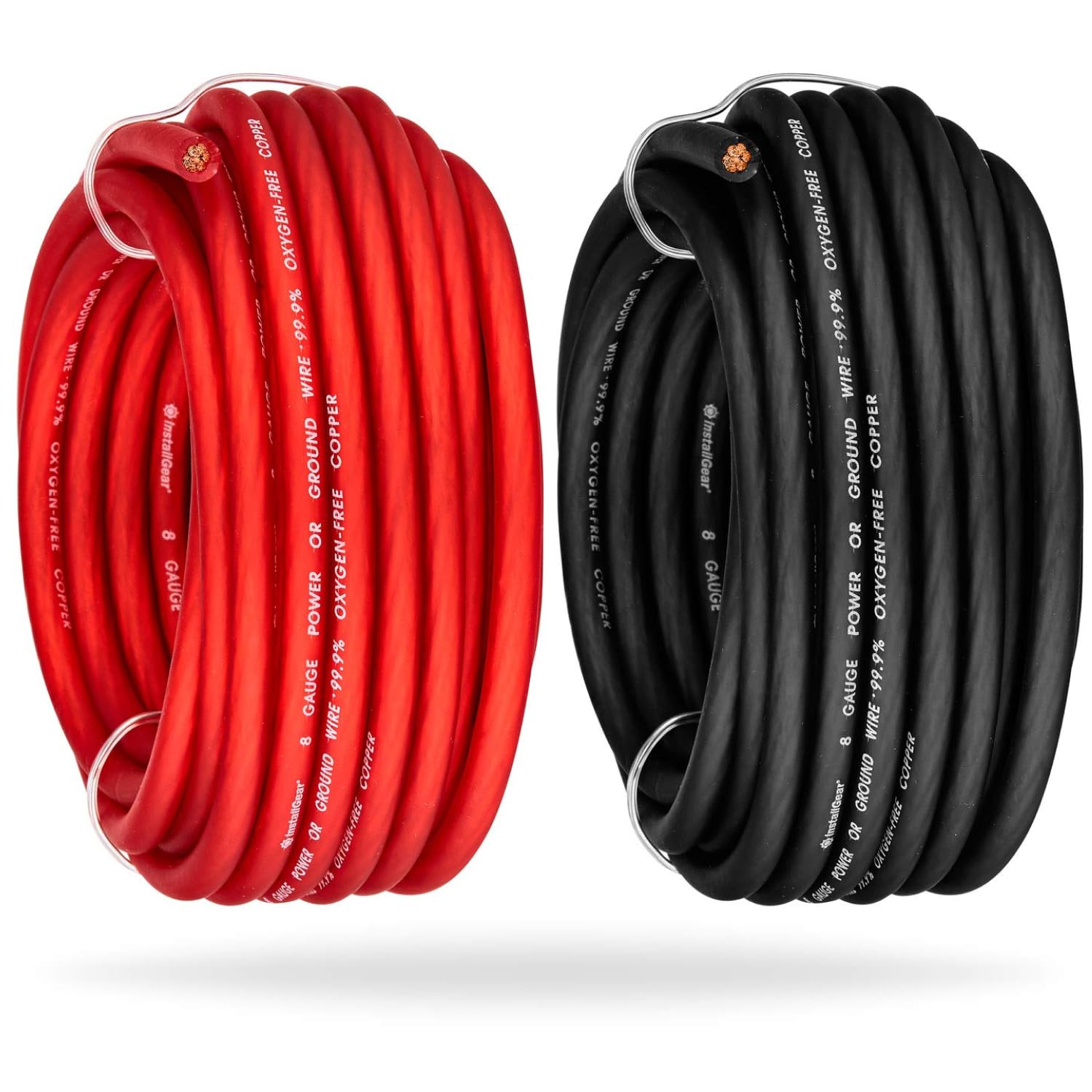 InstallGear 8 Gauge Power or Ground Wire - 99% OFC - 25ft Red & Black - Marine, Speaker, Battery Cables