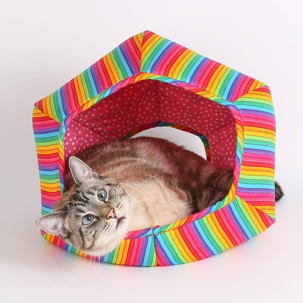 The Cat Ball Cat Bed in Rainbow Fabric Pet Supplies