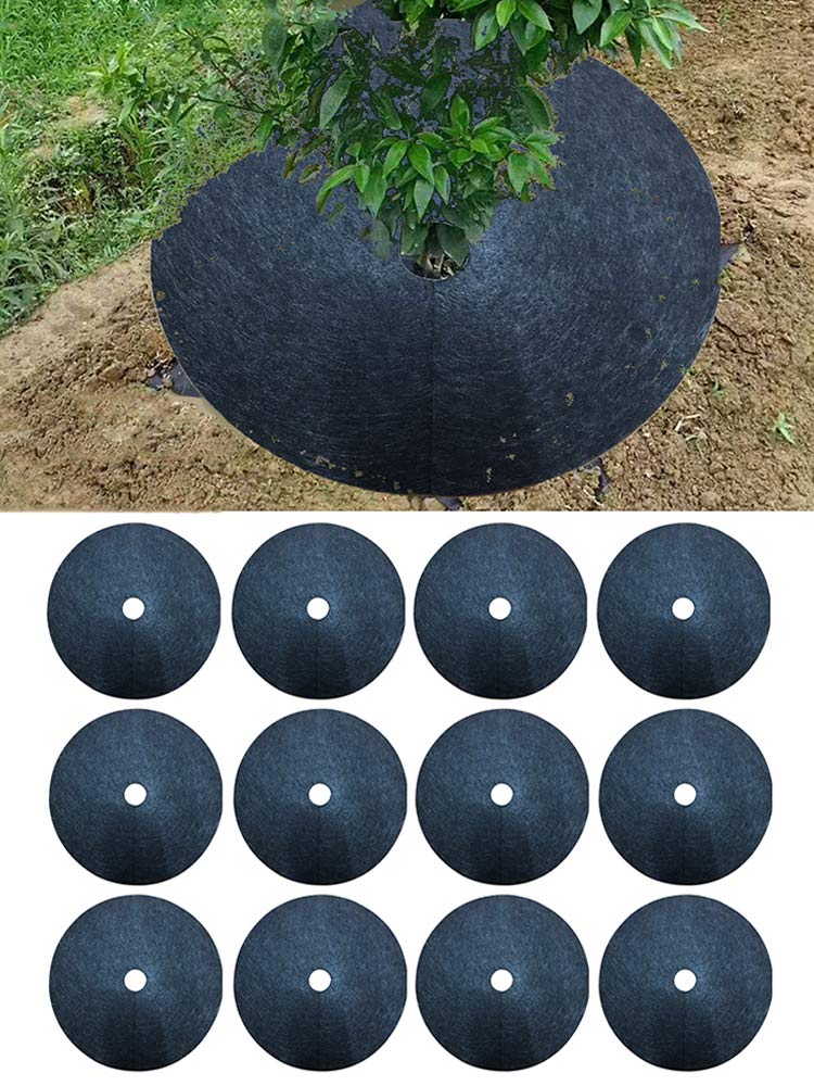 æ— 24 Pack Tree Ring Protector Mats, 10.5 Inch Round Weed Control Fabric Degradable Non-Woven Tree Plant Cover for Gardening Planting