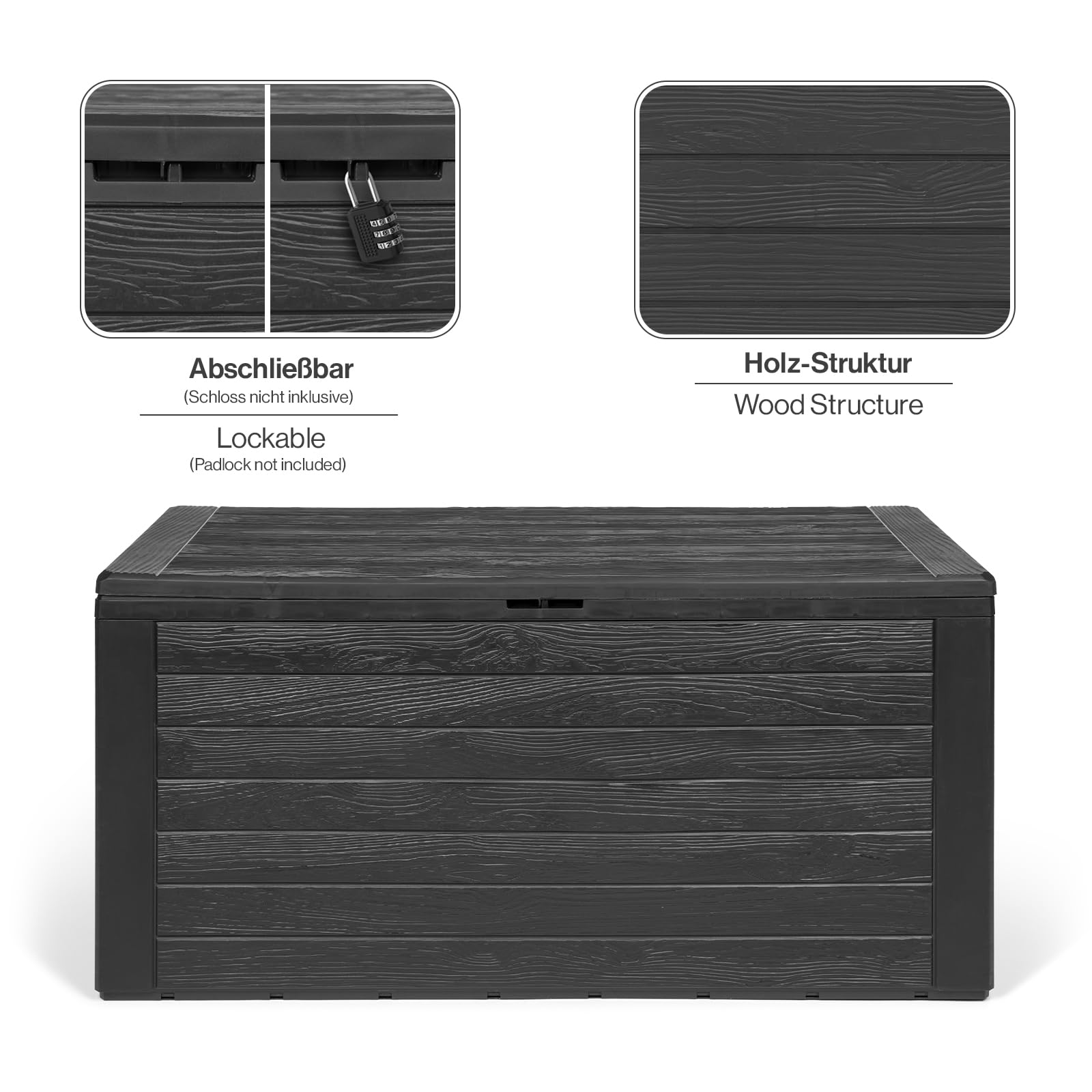 Kreher Kompakte Kissenbox/Aufbewahrungsbox in Anthrazit mit 280 Liter Nutzvolumen. Robust, abwaschbar und einfach im Aufbau!