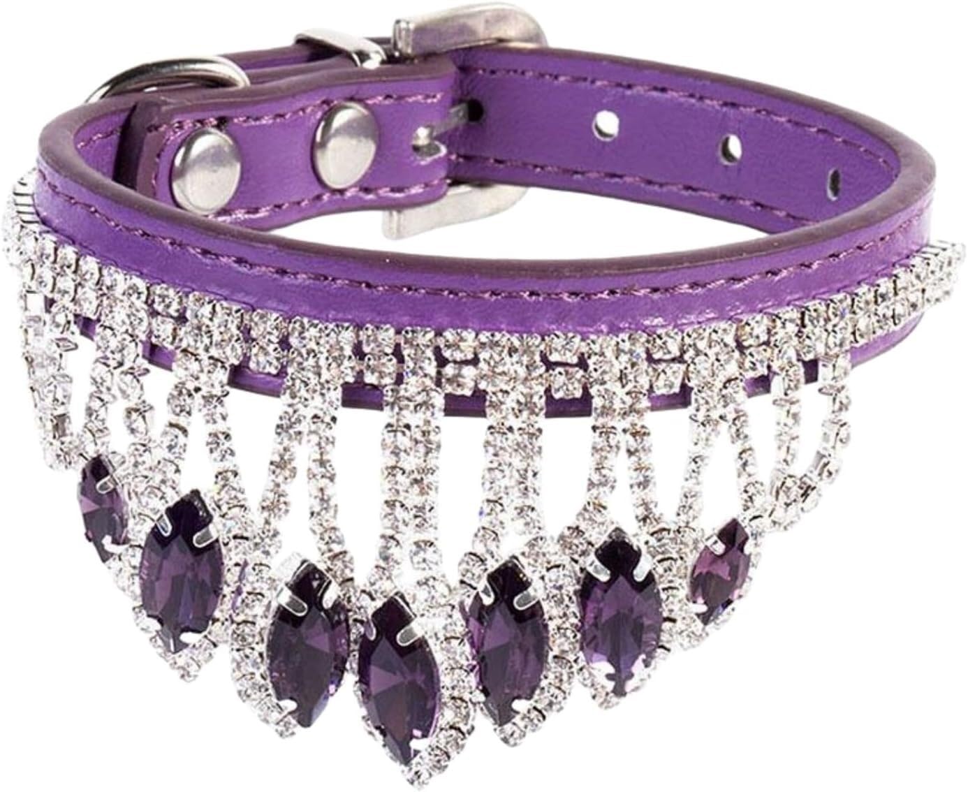 Verstellbares Halsband für Haustiere Haustierhalsband Mit Strasssteinen, Mehrfarbig, Mehrere Größen(Blue,XS)