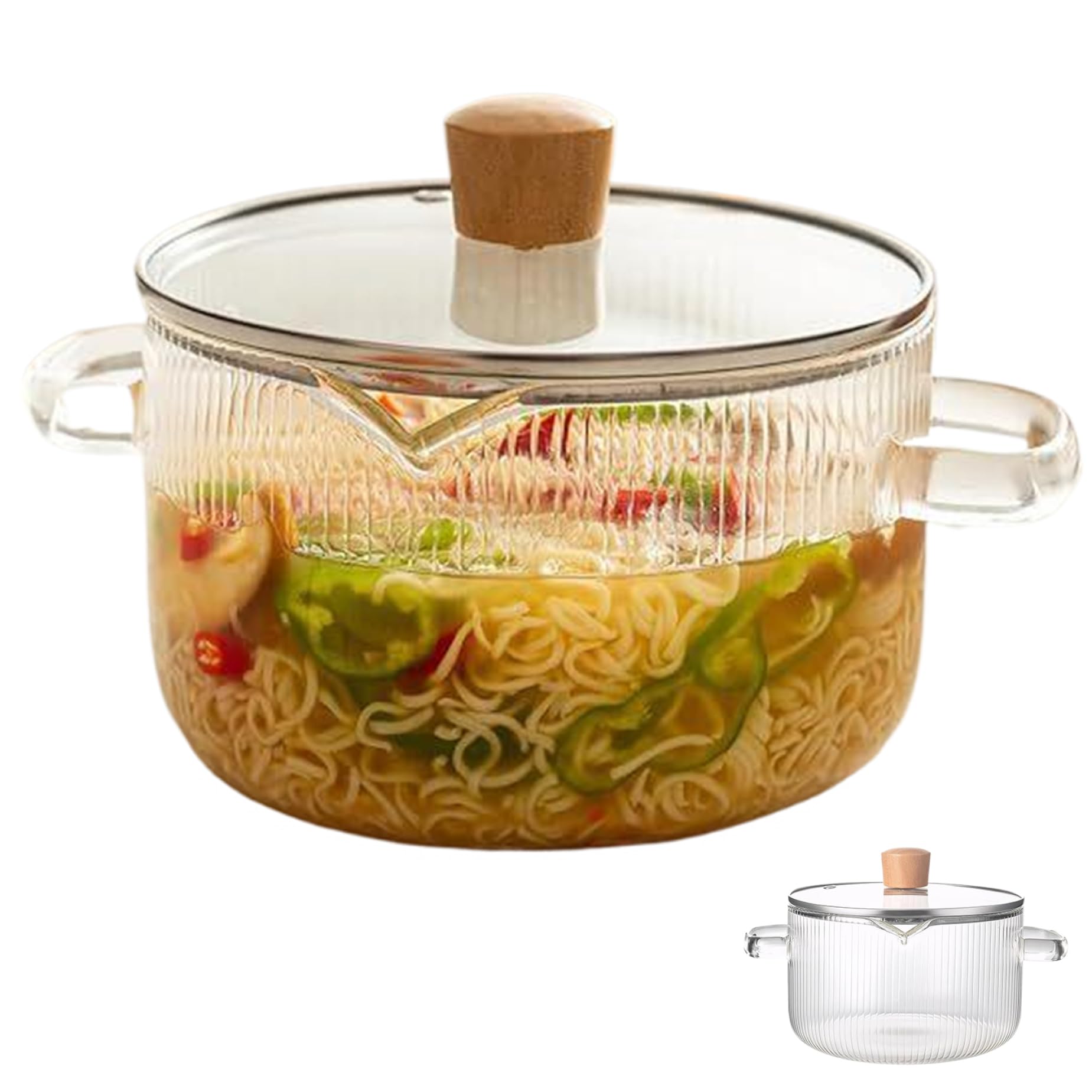 Olla de vidrio con tapa de 61oz y doble asa utensilio resistente al calor