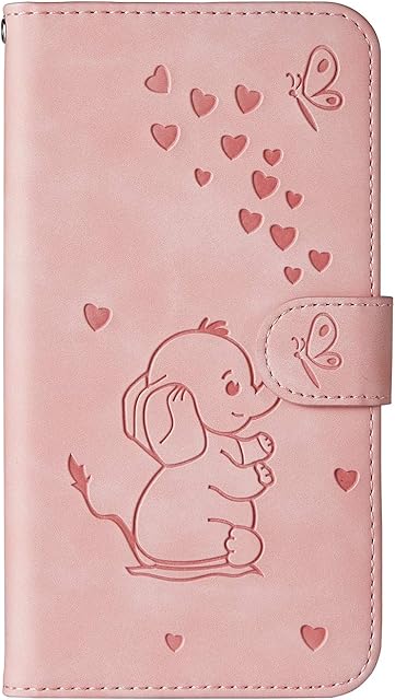 LUCASI iPhone 7/8/SE 2020 Phone Case, Lovely Elephant Love Heart Cartoon Pattern with Card Slot,Folding Stand, Magnetic Flip Cover, Compatible for iPhone 7/8/SE 2020-Pink