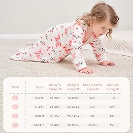 Yoofoss Baby Sleep Sack 12-18 Months Long Sleeve Wearable Blanket Baby 100% Cotton 2-Way Zipper 0.5 Tog Toddler Sleeping Sack, Lightweight(Large)