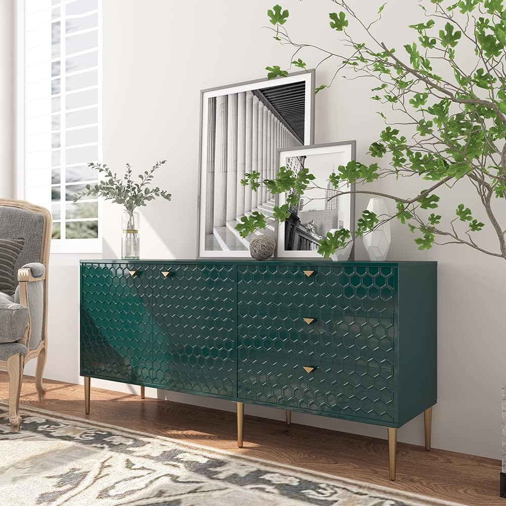 Boyel Living Sideboard Cabinet,2-Door Cabinet with 3 Drawer Cabinet for Living Room, Hallway, Entryway or Kitchen (Green)