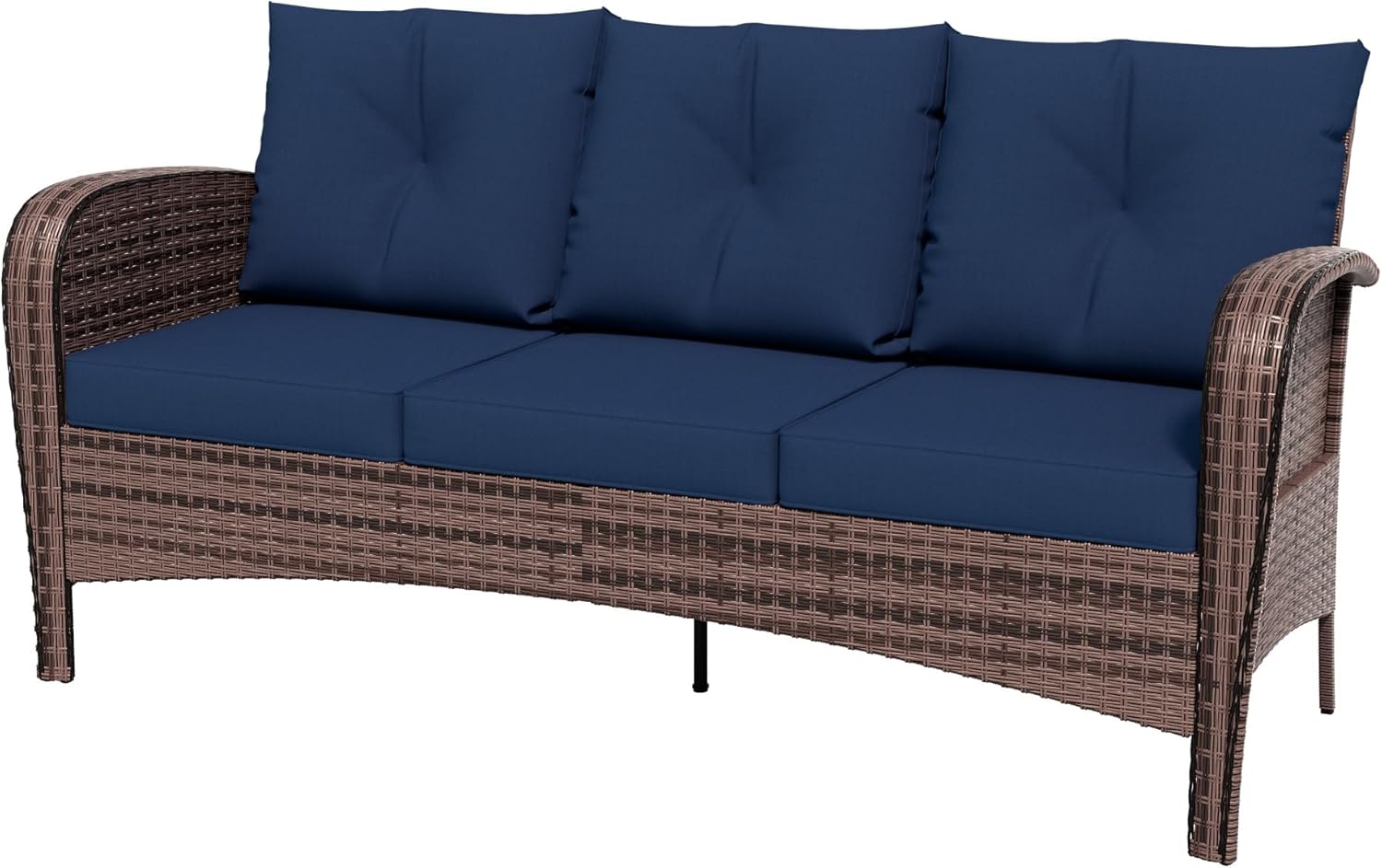 Patio 3-Seater Sofa, PE Wicker Outdoor Lounge with Thick Removable Cushions, Rust-Proof Steel Frame, 900LBS Capacity, Blue