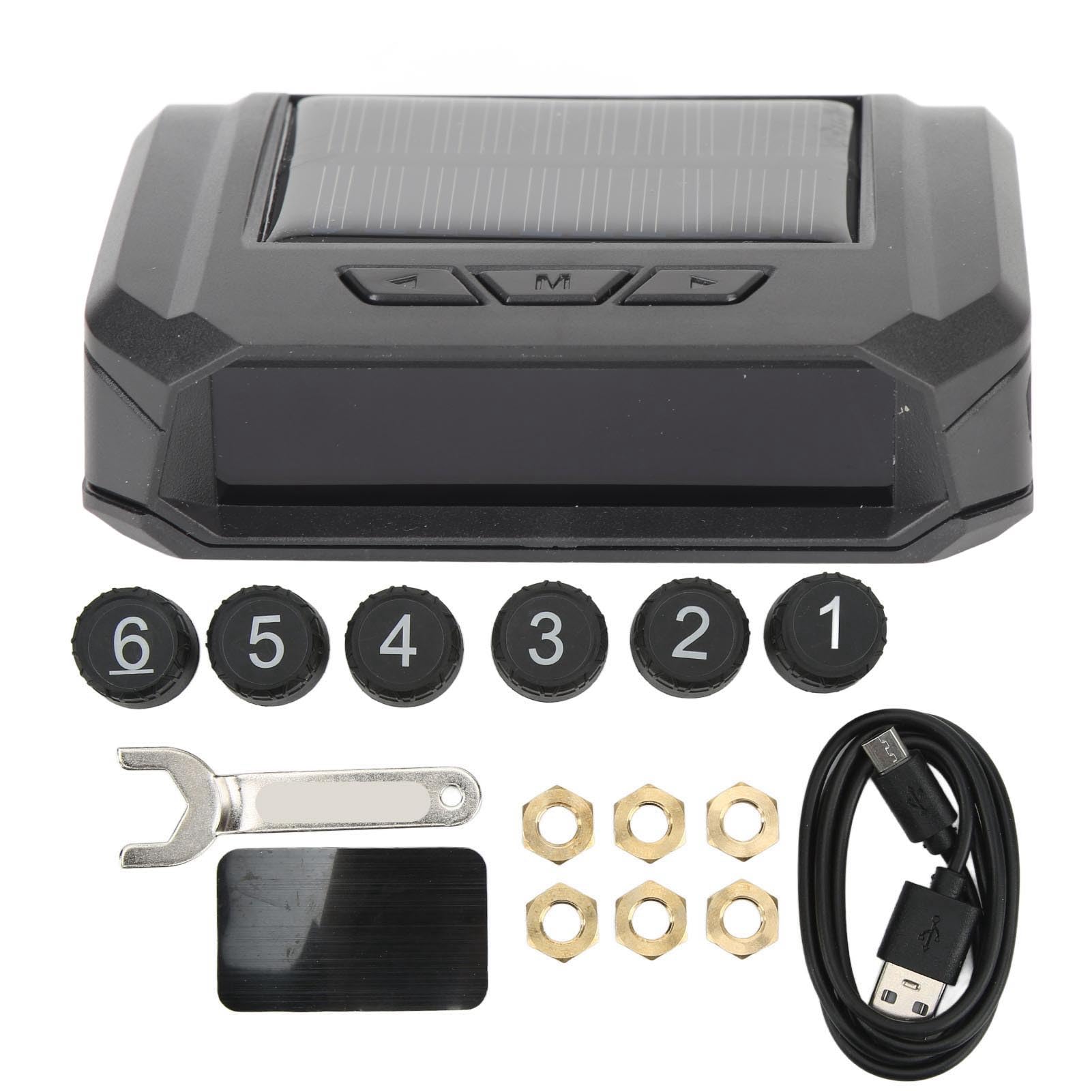 Haofy Reifendrucküberwachung, 6-Rad-LKW-Reifendrucküberwachungssystem Drahtloser Solarstrom-TPMS-Monitor mit 6 Sensoren für Leichte LKW-Wohnmobile