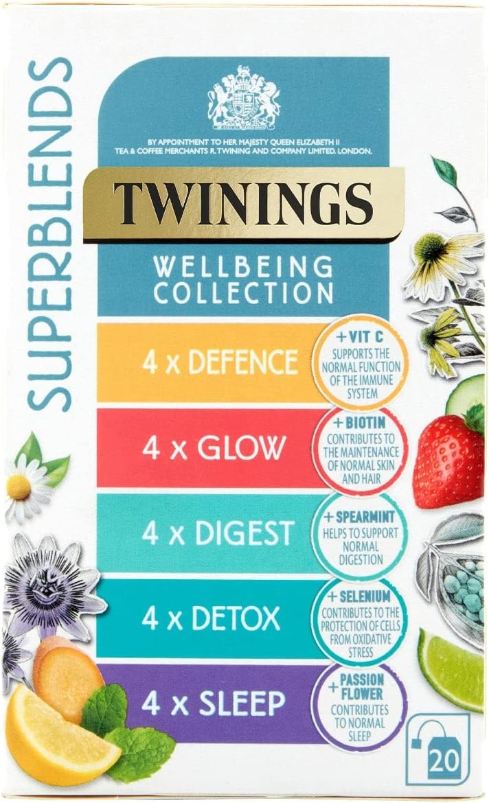 Twinings Superblend Wellbeing Collection 4, Defence, 4, Glow, 4, Digest, 4 Detox,4, Sleep Assorted Tea 20 Tea Bags 37g