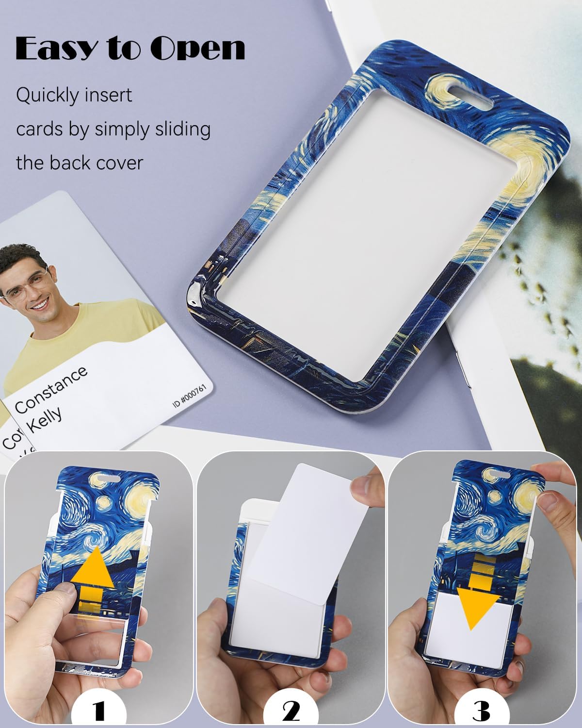 Uniclife Porta Tarjetas Identificativas La Noche estrellada Portatarjetas de Plástico Retráctil Mosquetón Cordón Desmontable Protector Vertical Tarjetas Empleados Oficina Enfermera Estudiante
