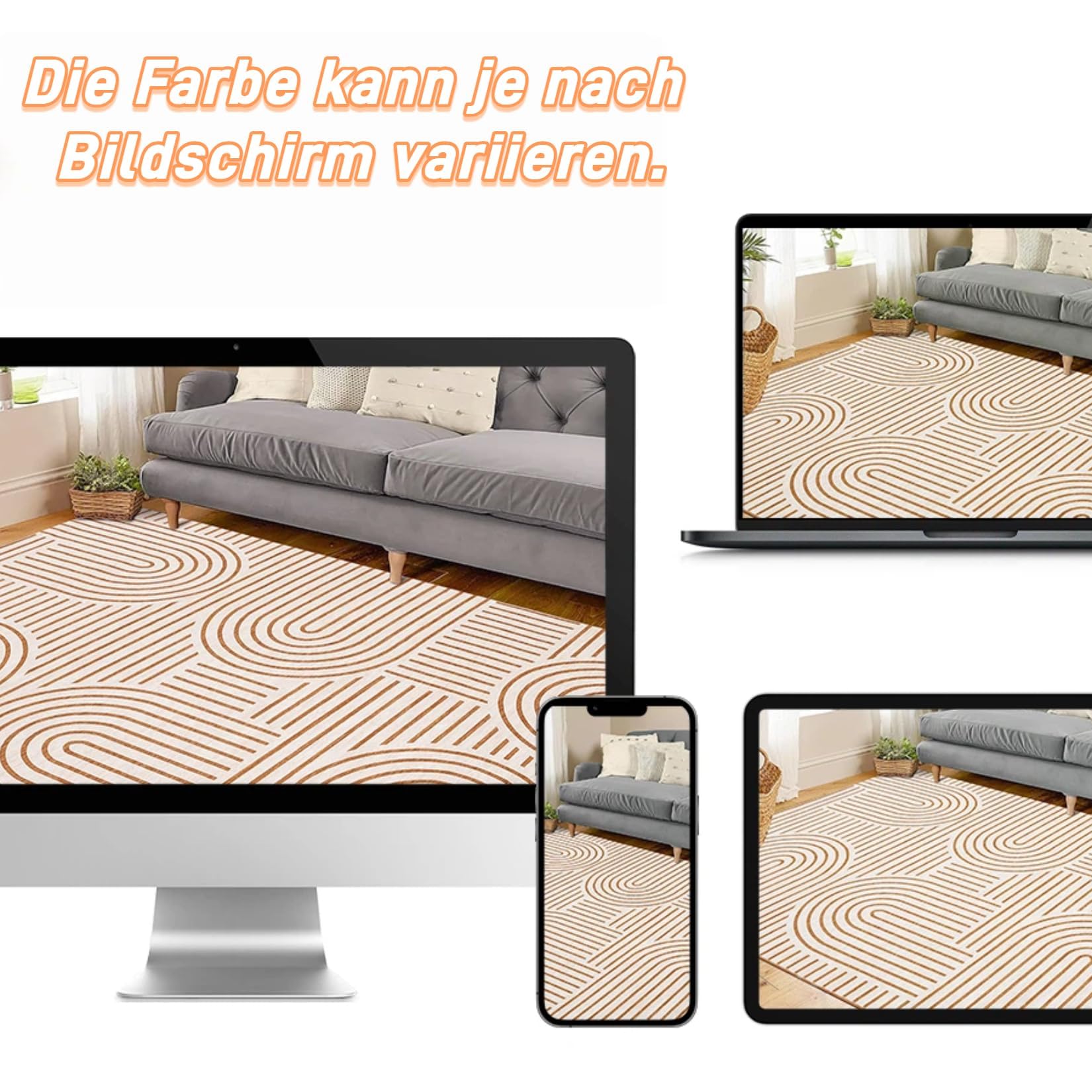 Modern Teppich Wohnzimmer 200x290 cm Kurzflor Waschbarer Orange | Moderner Geometrischer Teppich für Schlafzimmer Kinderzimmer Büro, Kurzflor Faltbarer Rutschfest