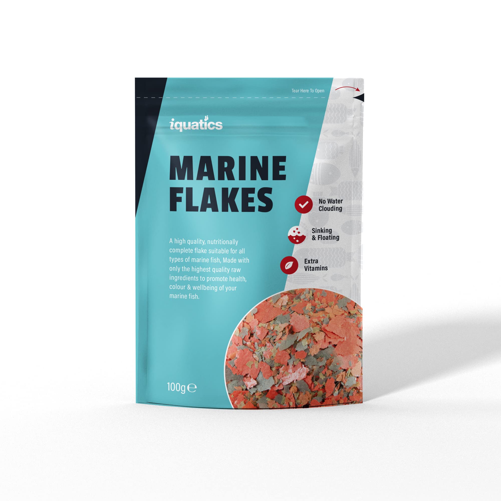 iQuatics Marine Nutritional Perfectly Balanced Fish Food Flakes for all Marine Fish - 100G