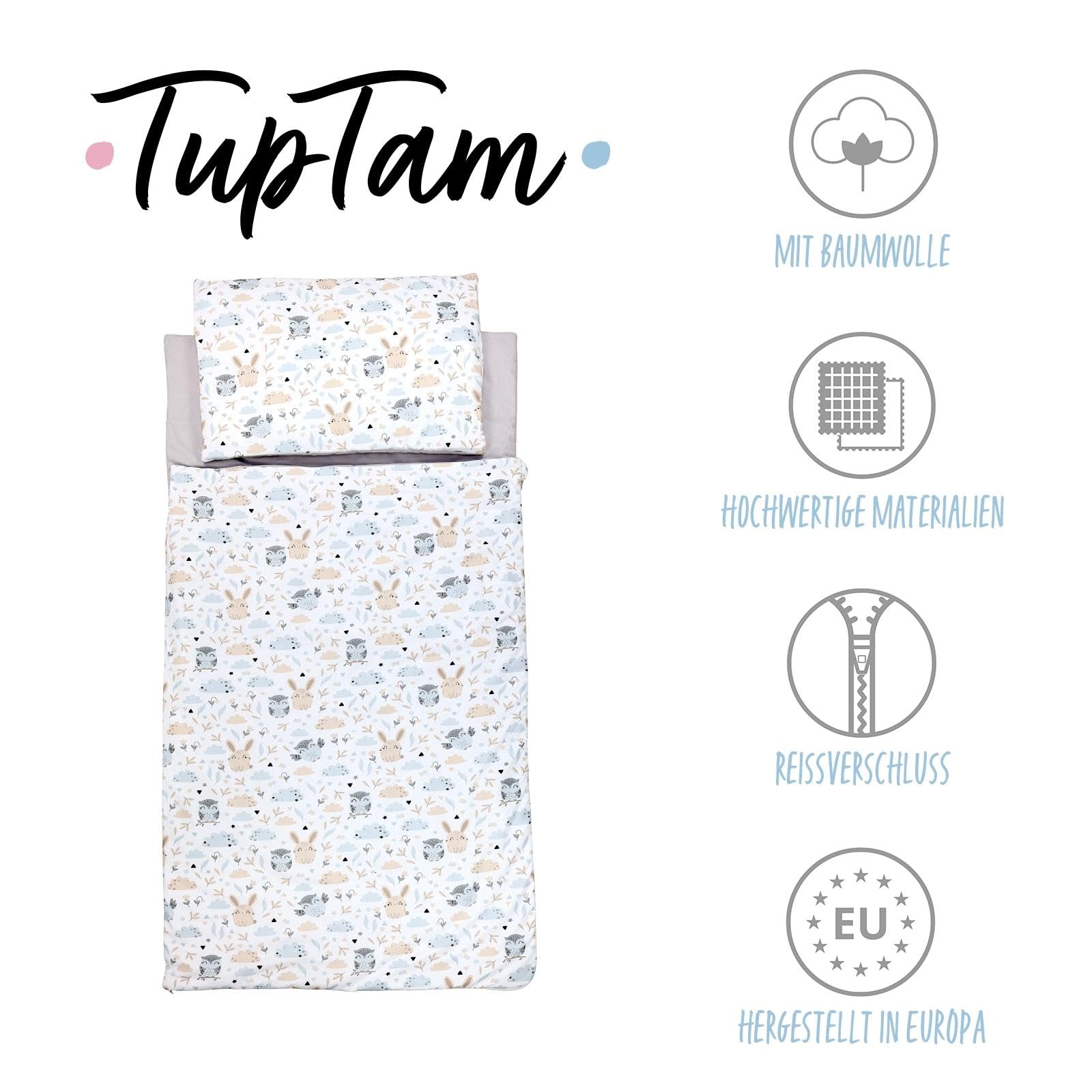 TupTam Deckenschlafsack mit Kissen und Beutel – Kinder Schlafsack 135×70 cm für Kindergarten, Reisen und Zuhause