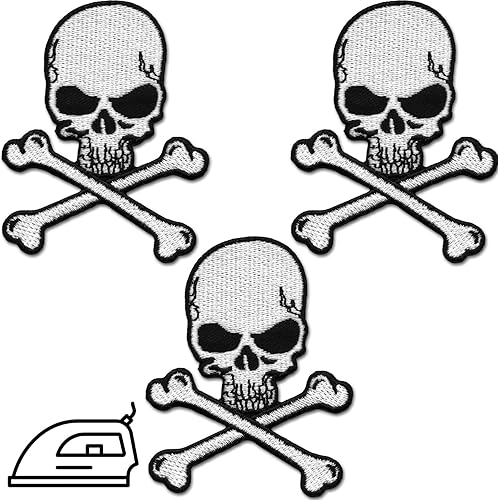 Parches grandes de calavera (paquete de 3) parches termoadhesivos de esqueleto de calavera y esqueleto de esqueleto de Halloween, para planchar,