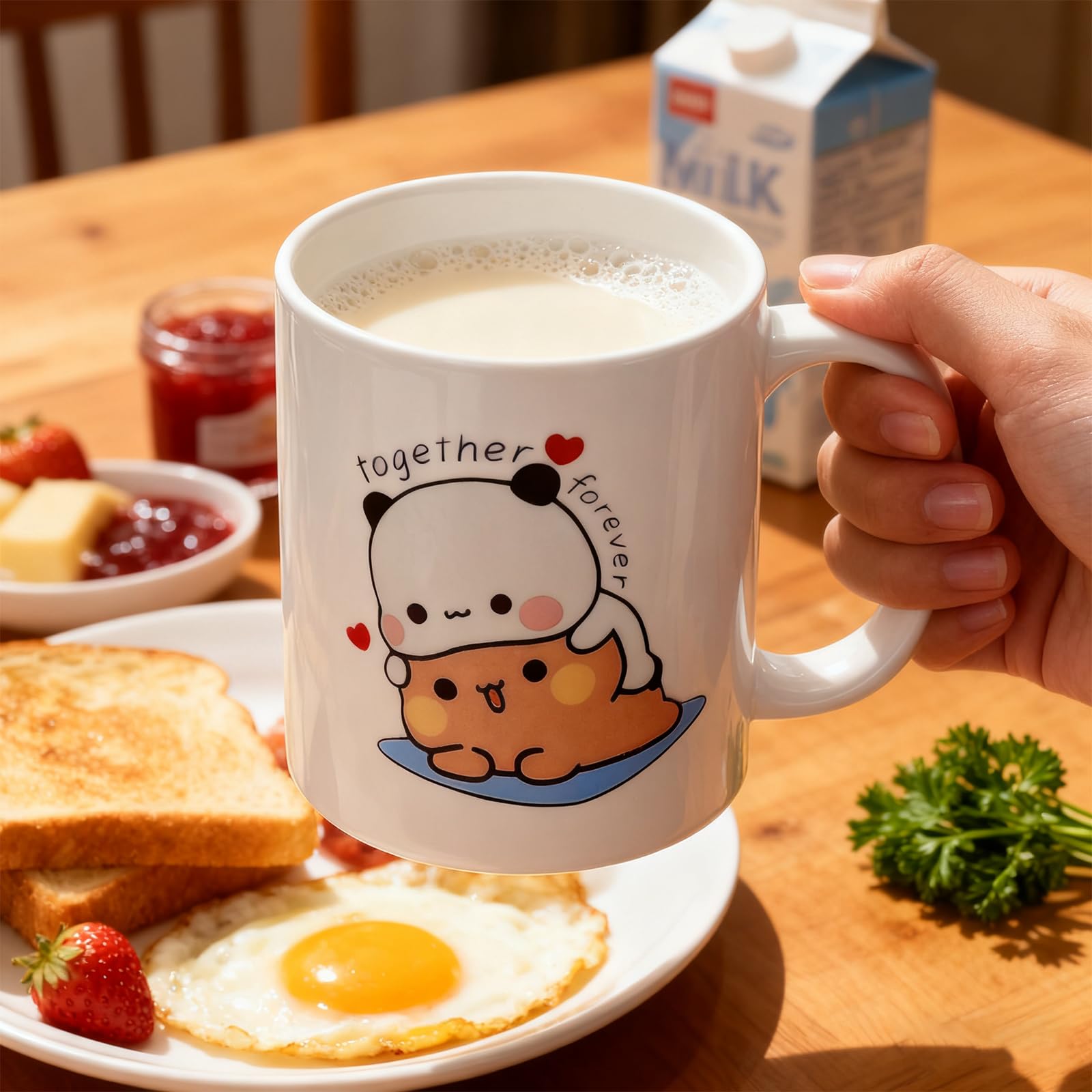 Estetyczny kubek do Bubu Dudu, 330 ml, kubek ceramiczny z okrągłą łyżeczką ze stali nierdzewnej, uroczy kubek do herbaty i kawy, zabawny miś i panda, najlepszy zabawny kubek na prezent