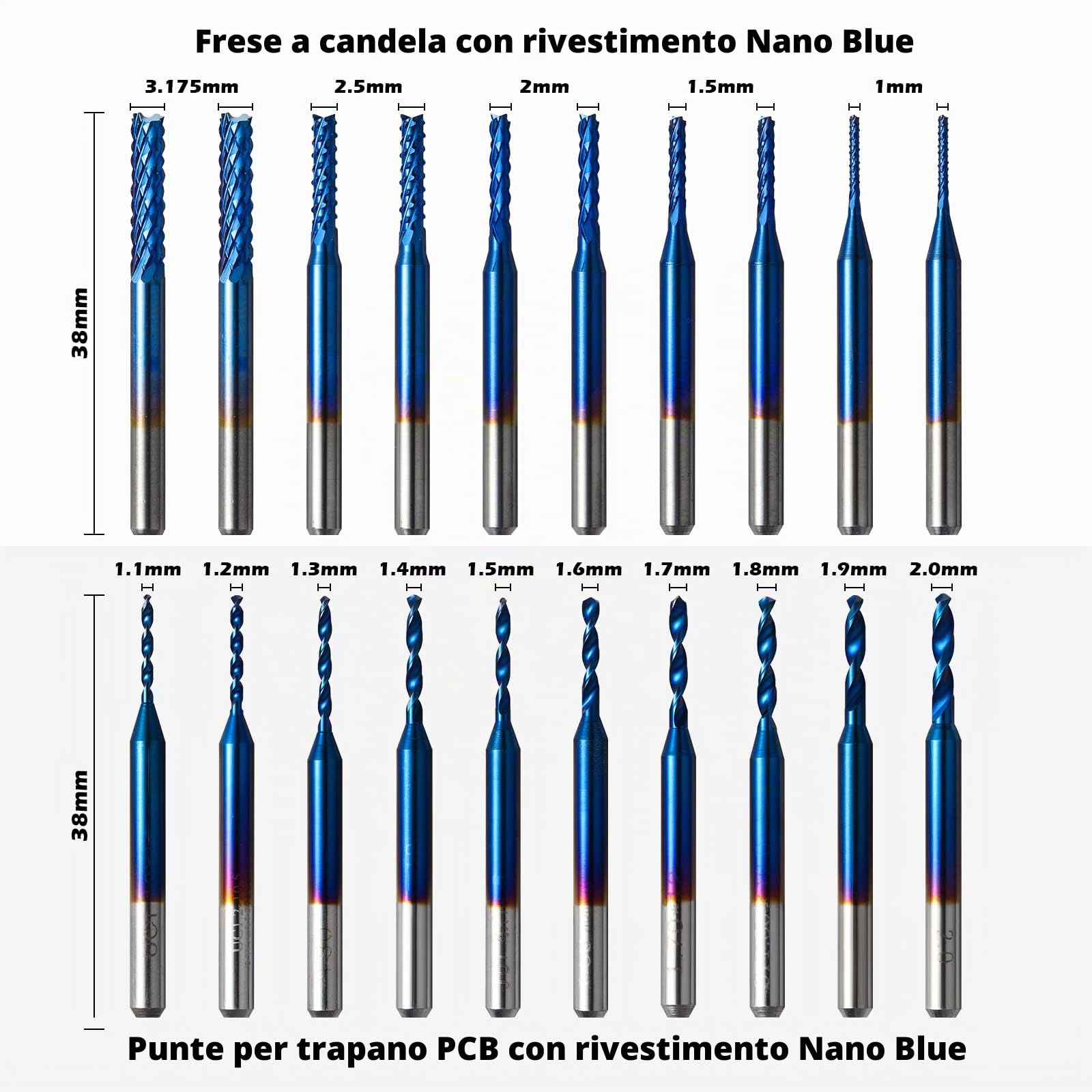 Genmitsu 50pcs Carburo di Tungsteno End Mill CNC Router Bits, 1/8 '' Shank 2-Flauto Straight Router Bits, Flat Nose&Ball Nose End Mill, PCB Drill Bit & V-Groove Incisione, MC50A