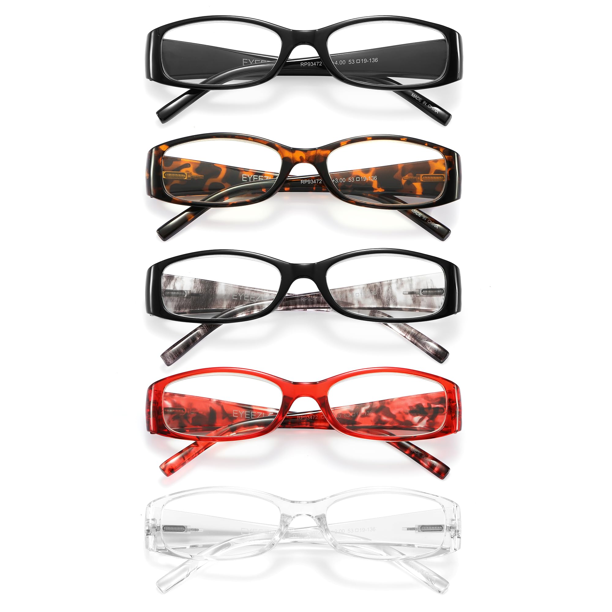 eyeezi 5 pack blue light blocking reading glasses for women men, retro stylish spring hinge uv400 computer rectangle readers