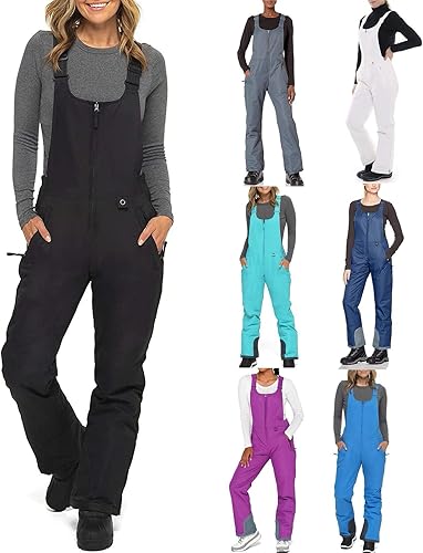 Miniatura 2 de ESULOMP Overol con peto esencial para mujer, con aislamiento, impermeable, overol con peto con aislamiento, overol tipo bibero, pantalón de