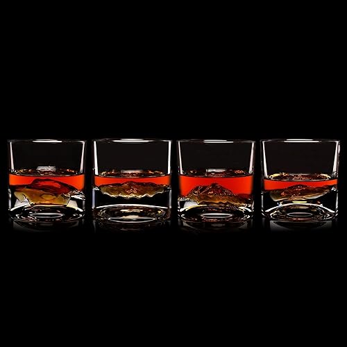 Miniatura 4 de LIITON American Peaks - Juego de 4 vasos de whisky de cristal pesado, vaso de bourbon grueso congelable de 1 libra cada uno, regalos de whisky