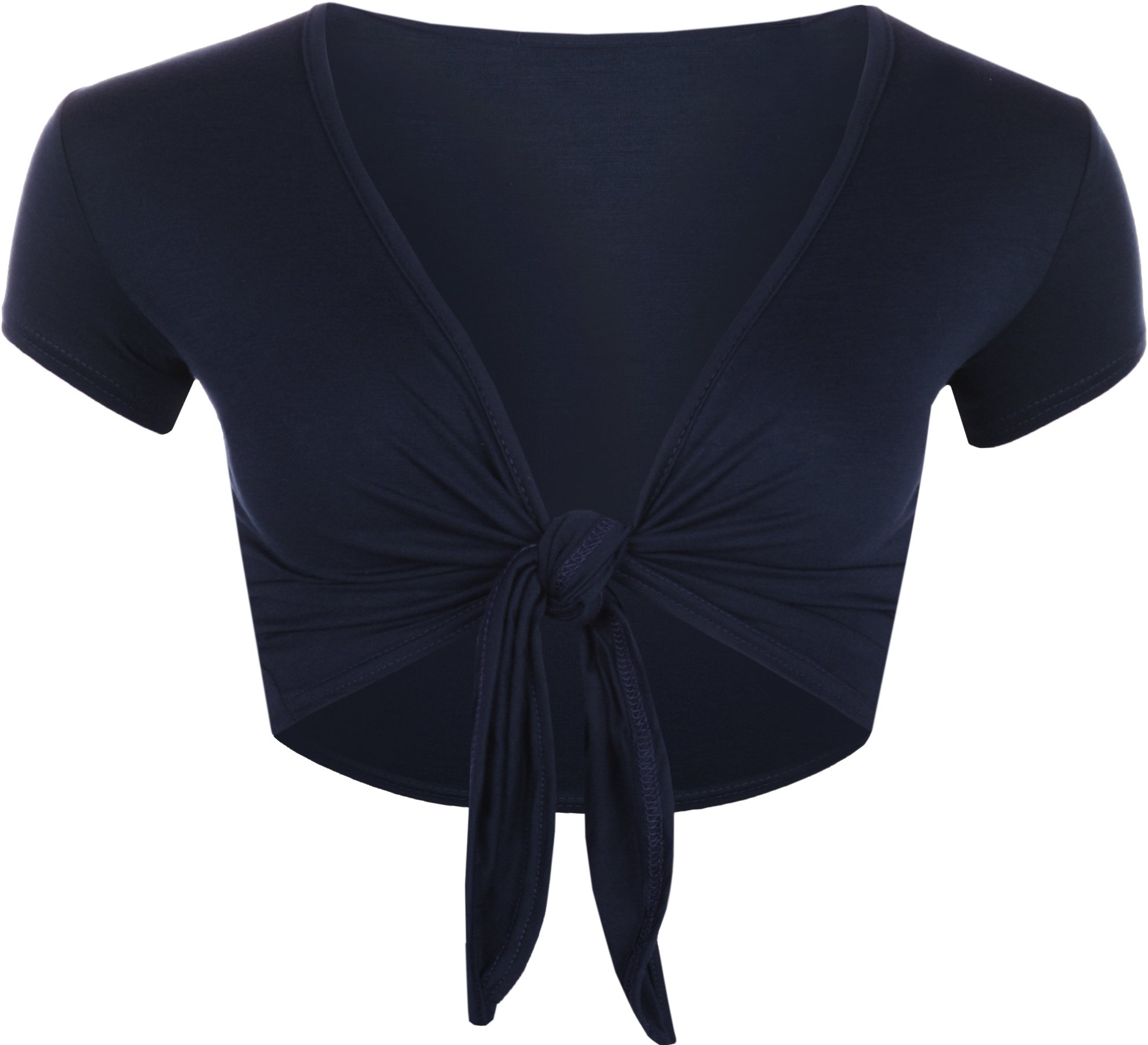 WearAll New Ladies Tie Up Shrug Crop Top Womens Short Sleeve Stretch Open Top Navy Blue 20-22