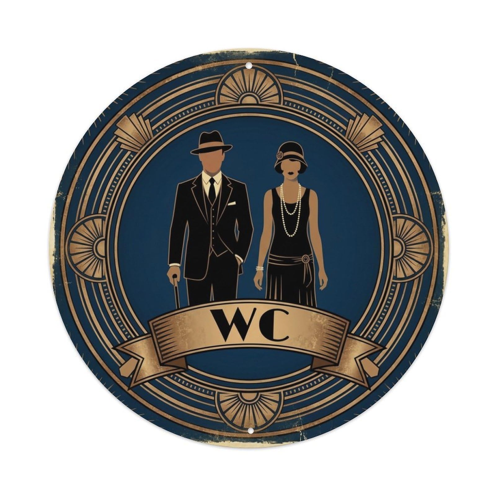 WC Art Deco Restroom Sign Ladies Gents Metal Tin Sign