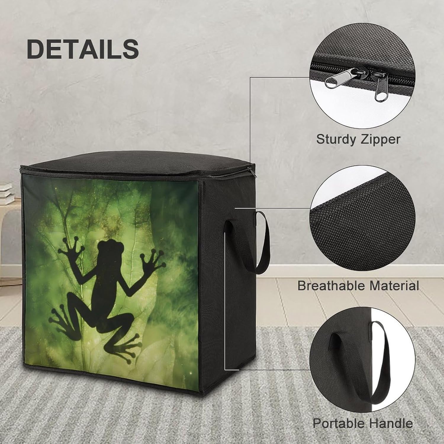 Frogs Shadow On The Leaf Large Comforter Blanket Storage Bags Bins 70L Closet Organizer with Handles