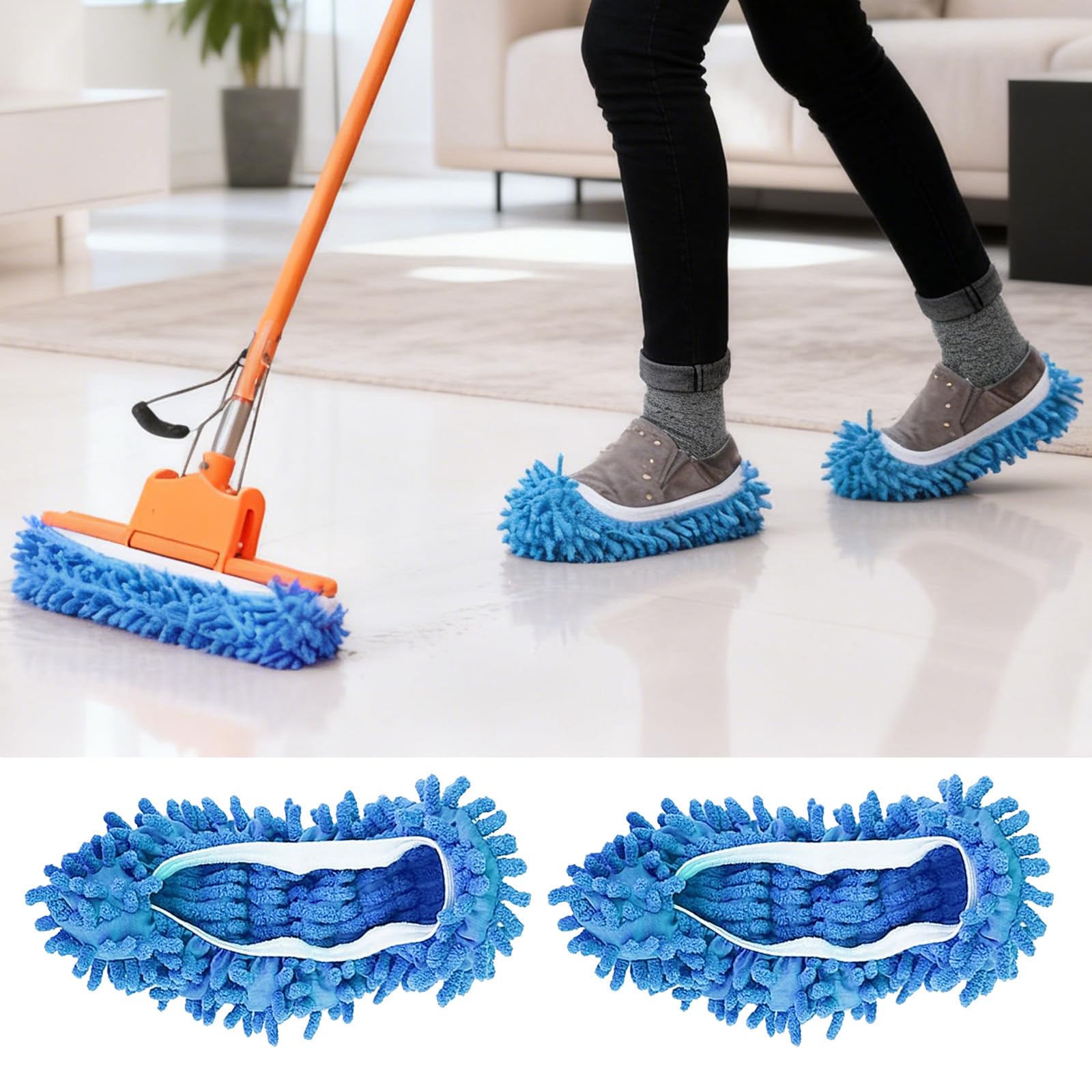 Pantuflas de limpieza de suelos, reutilizables, para uso doméstico en interiores, color azul