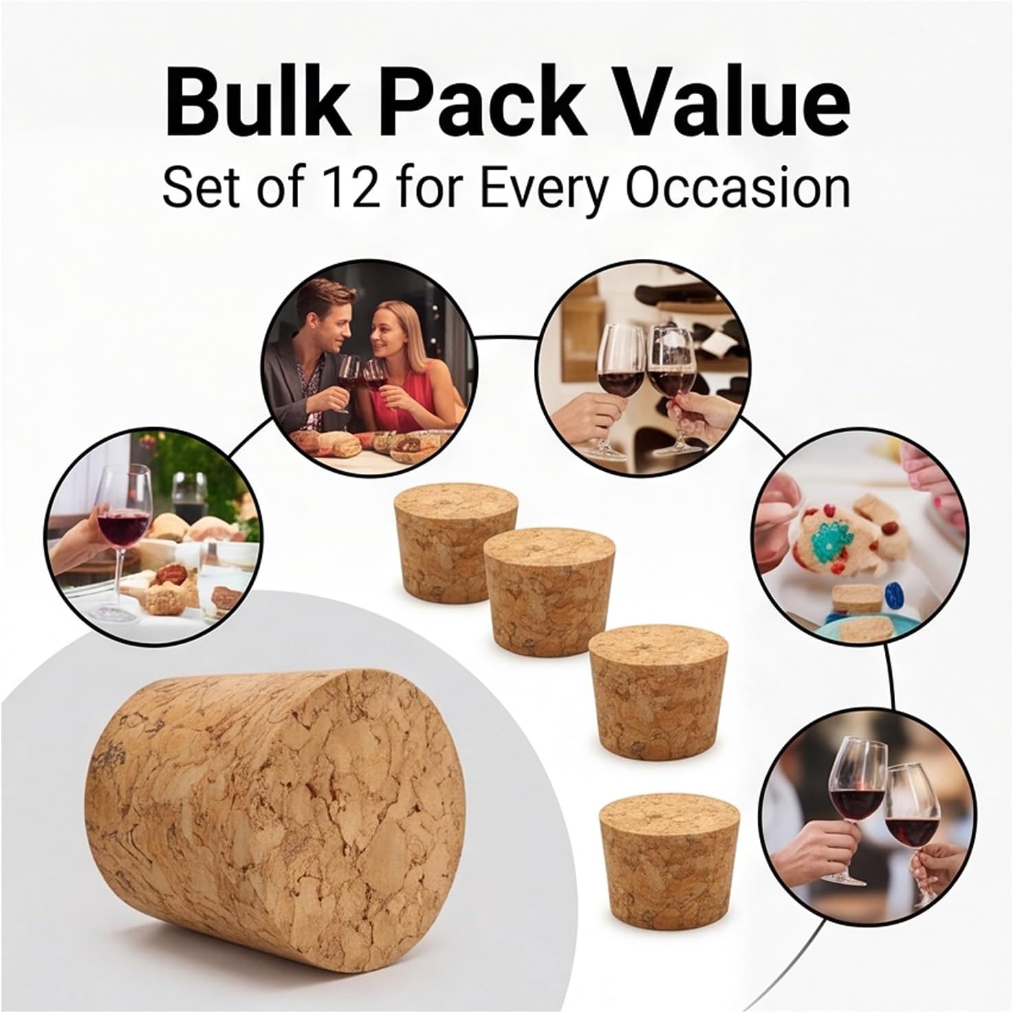 Tapered Cork Plugs, 1.54" x 0.78" x 1.29" Wooden Wine Bottle Cork Stoppers, Replacement Corks for Wine, Beer, Glass Jars, DIY Crafts & Home Decoration,12 Pieces (1.54in)