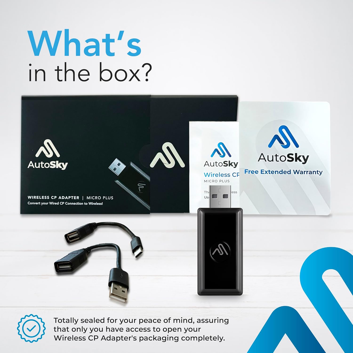 AutoSky Best Wireless CarPlay Adapter Micro Edition - Piano Finish - Tiniest CarPlay Adapter on The Market - Convert Your Factory Wired CarPlay to Wireless