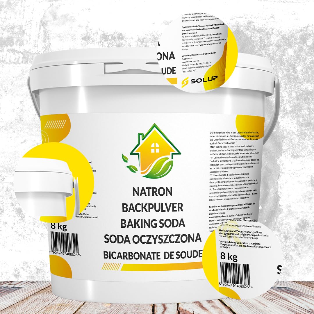 SOLUP Bicarbonate de soude alimentaire 8 kg en poudre pour ménage dent piscine linge blanc cristaux de soude percarbonate de sodium baking soda