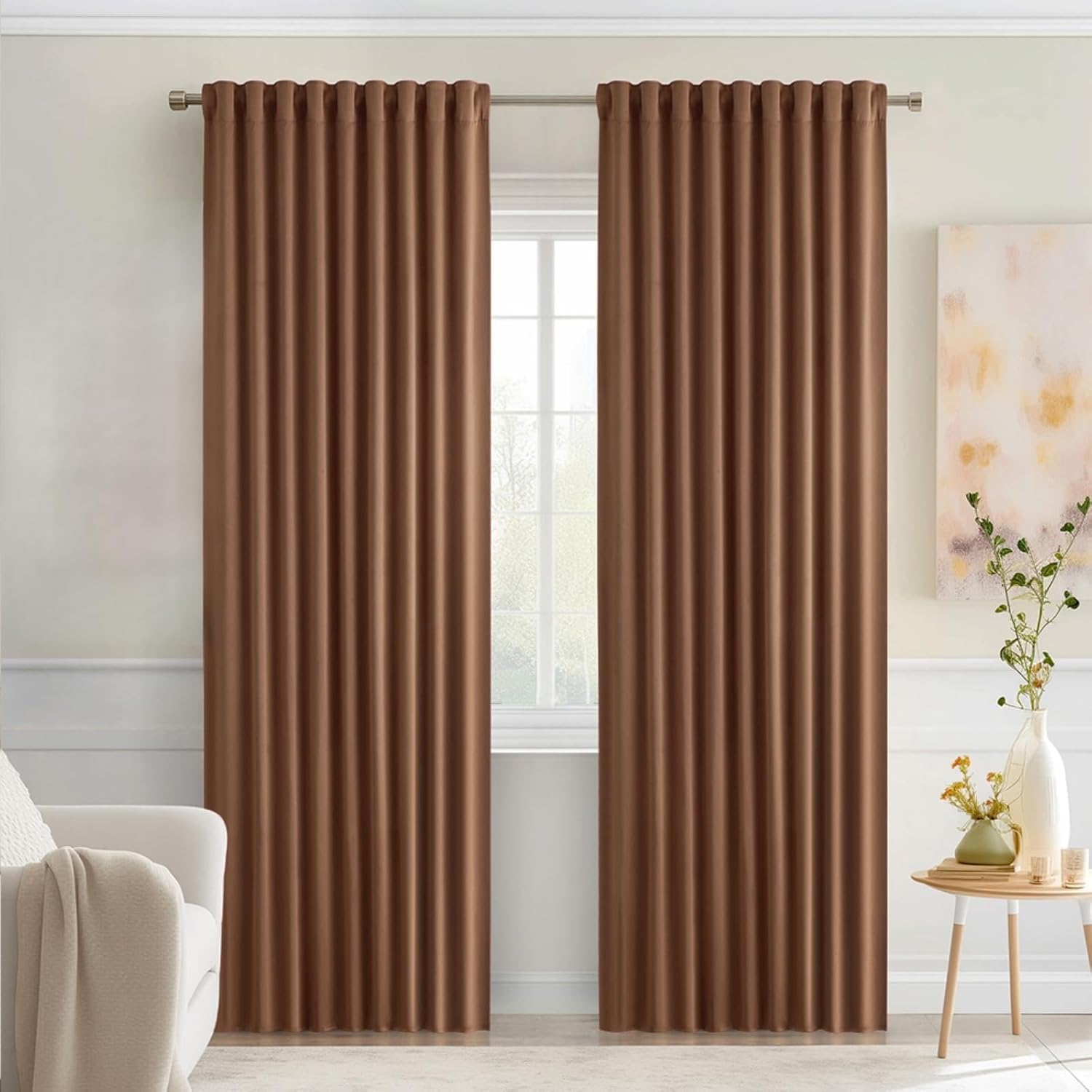 MIULEE Back Tab Blackout Curtains 84 Inch Length 2 Panels Set for Living Room Bedroom, Rod Pocket/Pinch Pleated Thermal Insulated Room Darkening Light Blocking Curtains 52x84 Inch, Cappuccino Brown Cappuccino Brown 52"W x 84"L (Pack of 2)
