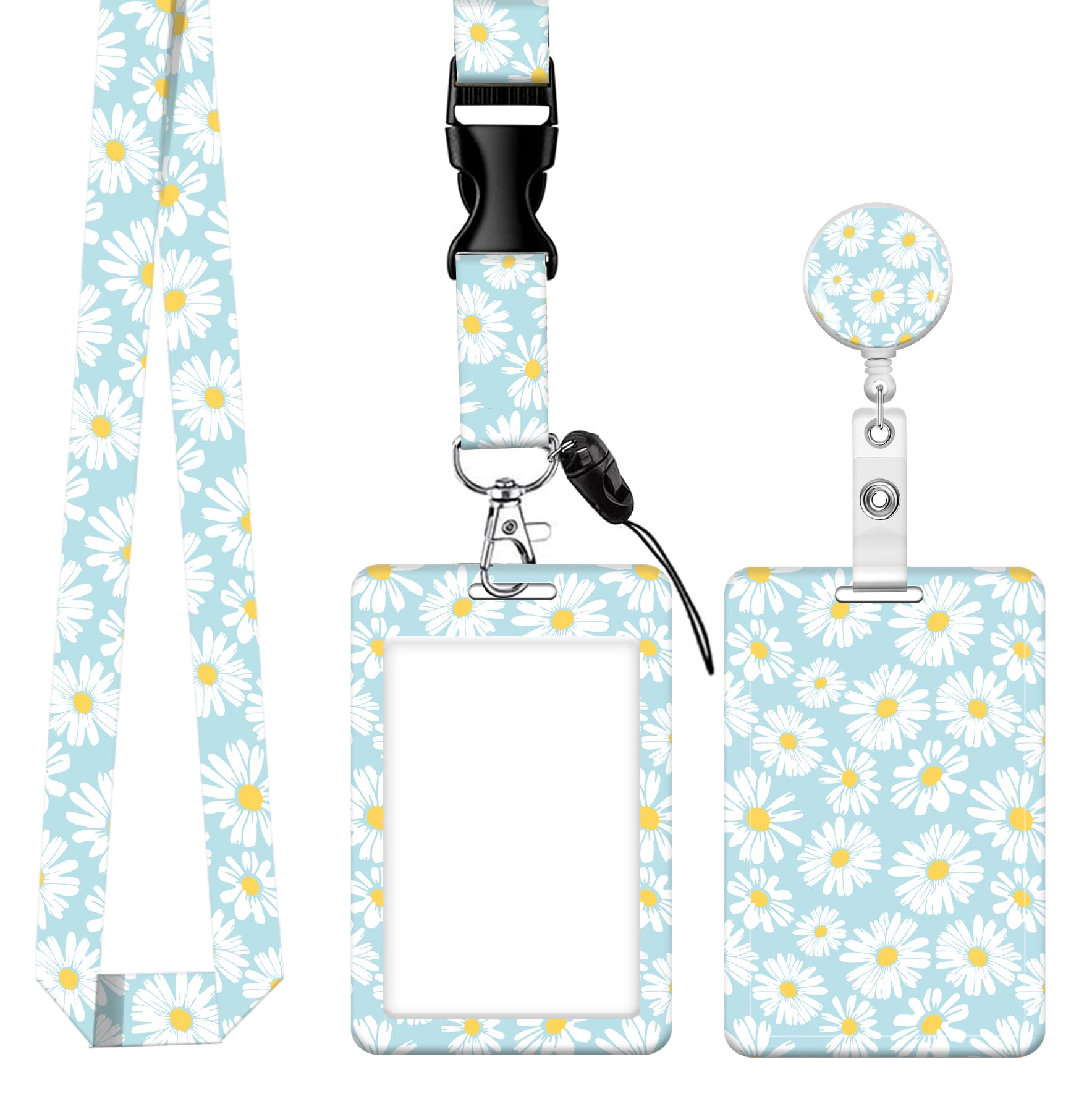 Cute Lanyard with Retractable Badge Reel and ID Card Holder - for Women Girl Teacher Nurse Work Office Gifts (Daisy Flower)