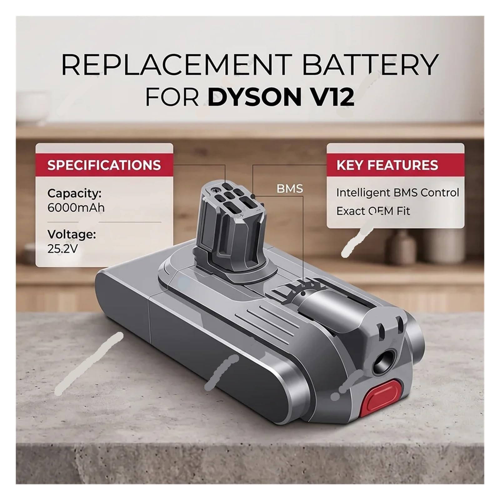 Batteria for spazzatrice portatile, compatibile con Dyson, serie V12 | Batteria sostitutiva for aspirapolvere senza fili, batteria for aspirapolvere portatile(2PCS V12 6000mAh)