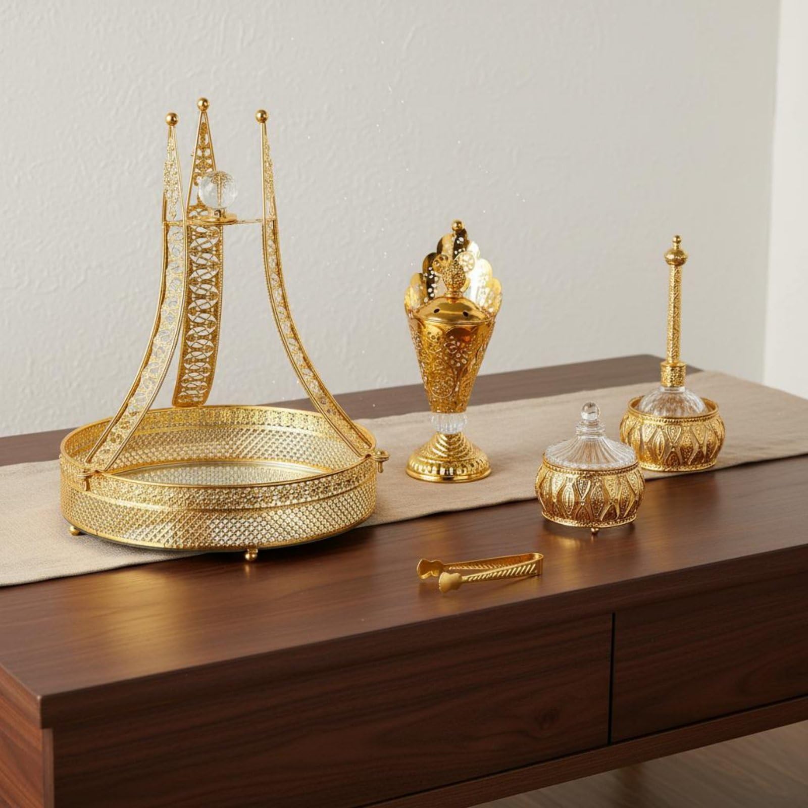 1 Porta Incienso Decorativo Colección de Perfume Ornamento Detallado Metálico Recipiente Brillante Adecuado para Salón Mesa Té Exposición Estilo Clásico Relajación Hogar