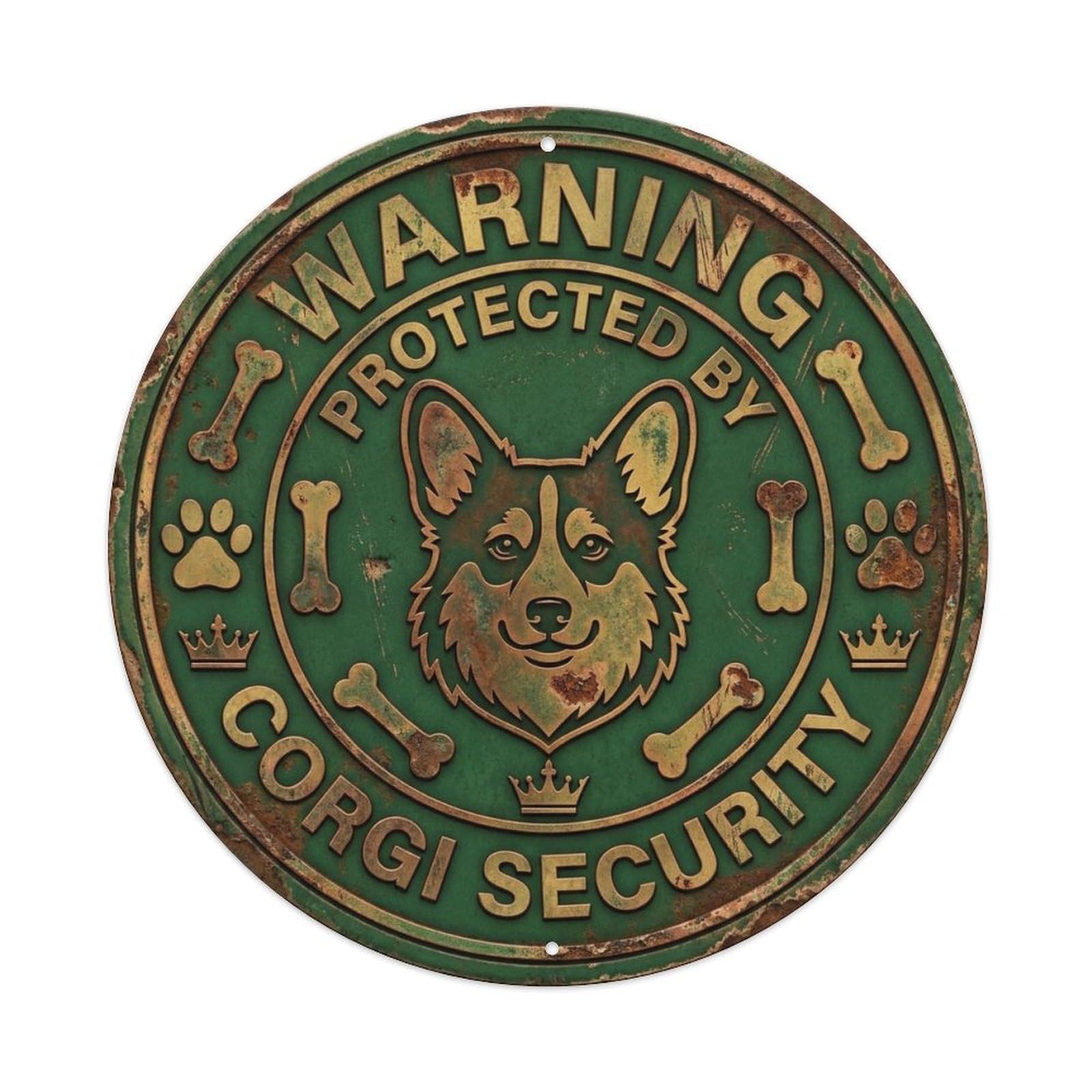 Corgi Dog Security Warning Vintage Green Metal Tin Sign