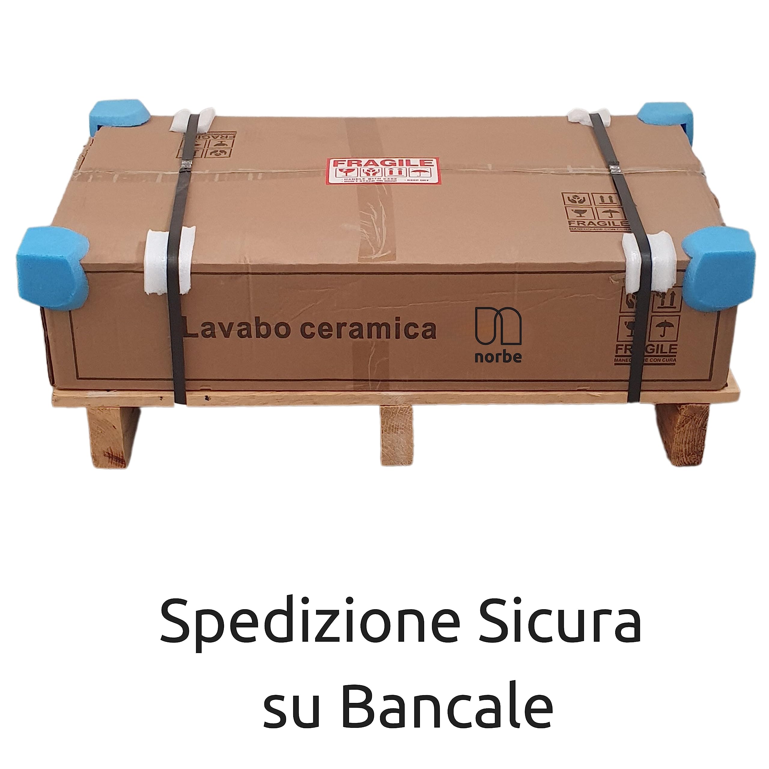 NORBE Lavabo ad Incasso (80x46 cm) in Ceramica | Lavandino Design Moderno vasca rettangolare | Finitura Bianco Lucido | Lavamani senza Piletta| Bacinella Sanitari Bagno (81 x 46,5 X 1,8 cm)