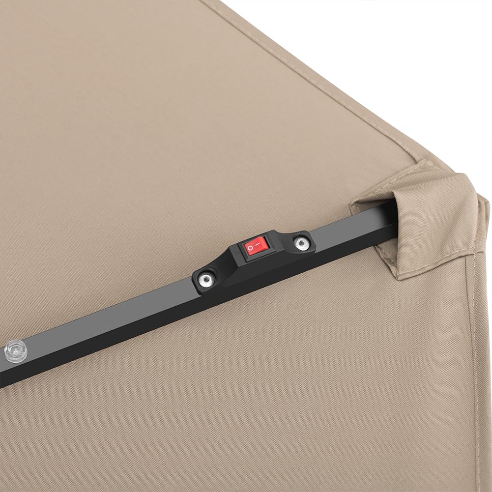 BAKAJI Ombrellone da Giardino Diametro 270 cm con Luci Led e Sistema Antivento, Parasole da Esterno con 8 Ribs Stecche, Airvent, Ideale per Bar, Ristorante, Patio, Balcone, Apertura Manovella