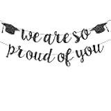 Class of 2025 Graduation Banners Garland Party Decorations - Black Glitter We are So Proud of You Graduation Banners Pre-Strung | Multi-Surface Celebration Decor for School, Home Porch Car Decoration