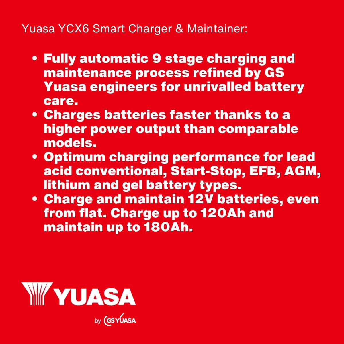 Yuasa YCX6 12 V 6 A batteria per auto, furgone e moto Smart Charger